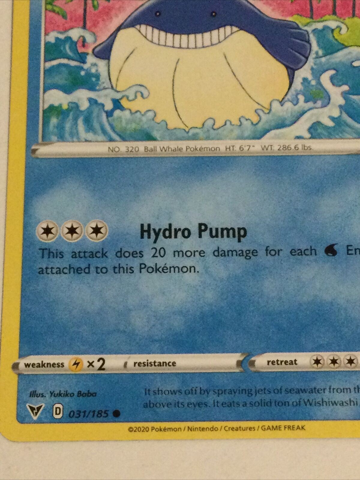 Pokemon Card 2020 Vivid Voltage Mint Basic WAILMER 31/185 Ball Whale Hydro Pump