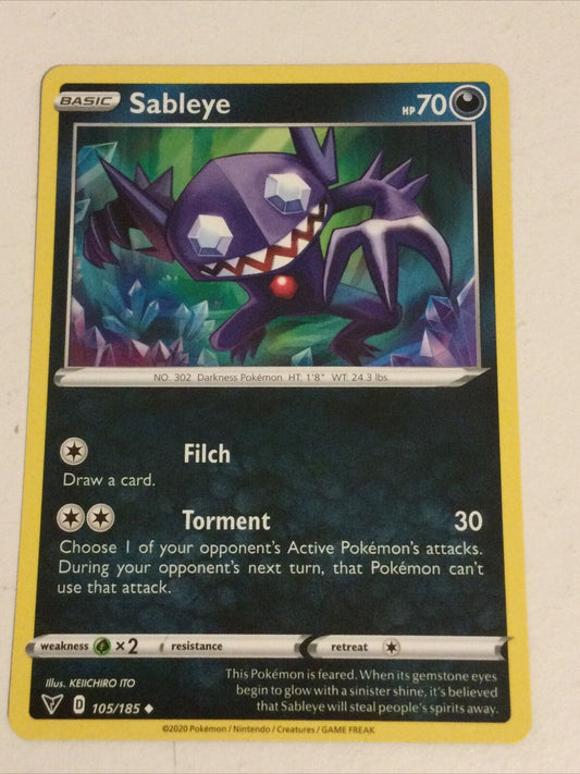 Pokemon Card 2020 Vivid Voltage Mint Basic SABLEYE 105/185 Darkness Filch