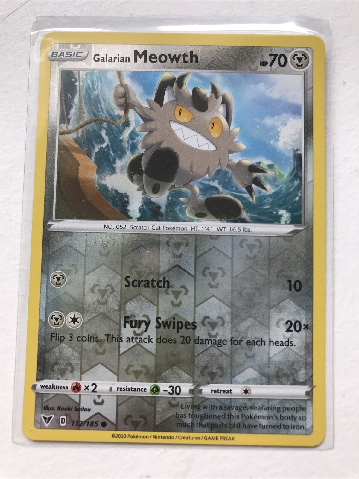 Pokemon  Card Vivid Voltage 2020 Pack Fresh Basic Galarian Meowth 112/185 Revers