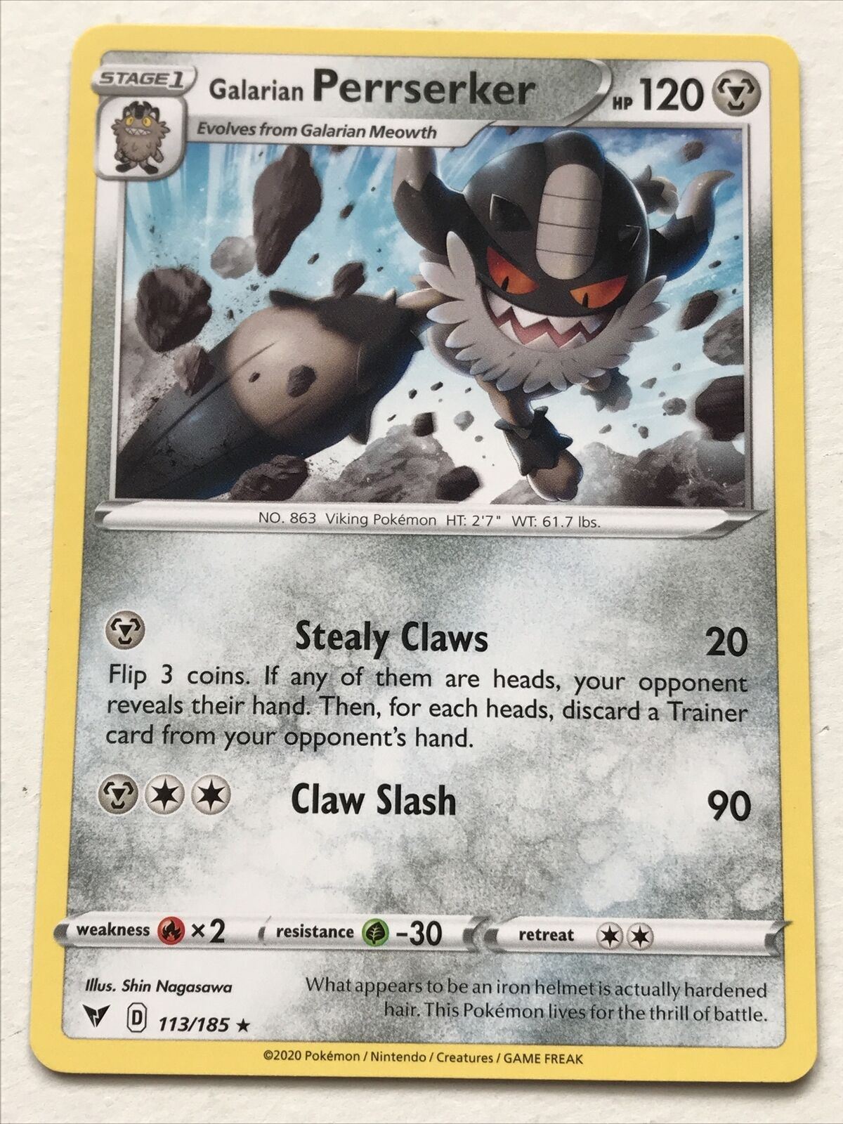 Pokemon  Card Vivid Voltage 2020 Pack Fresh Stage 1 GALARIAN PERRSERKER 113/185