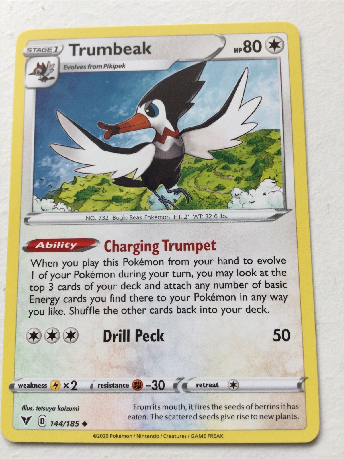 Pokemon  Card Vivid Voltage 2020 Pack Fresh Stage 1 TRUMBEAK 144/185 Bugle Beak