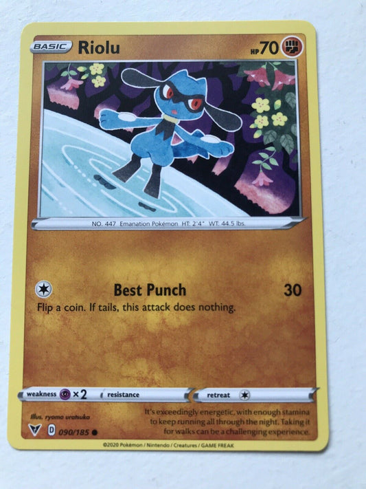 Pokemon 2020 Card Vivid Voltage Basic RIOLU 90/185 Emanation Best Punch