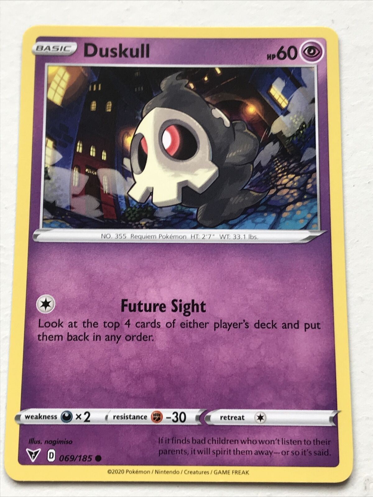 DUSKULL 69/185 Requiem Basic  Pokemon Card 2020 Vivid Voltage Pack Fresh