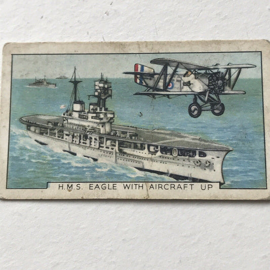 HMS EAGLE WITH AIRCRAFT UP Park Drive Gallaher Cigarette Card The Navy No23 1937