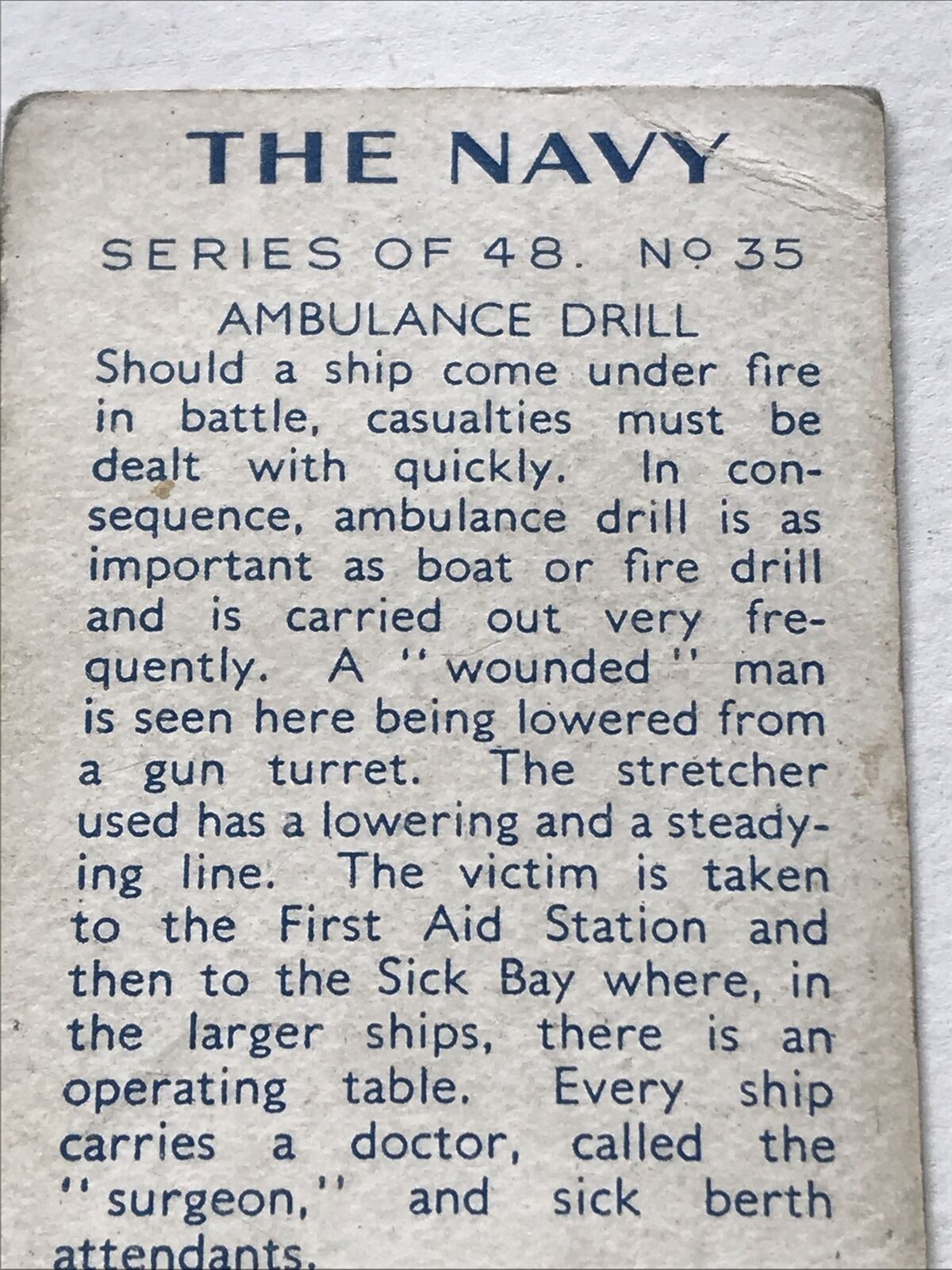 NAVY AMBULANCE DRILL Park Drive Gallaher Cigarette Card The Navy No 35 1937