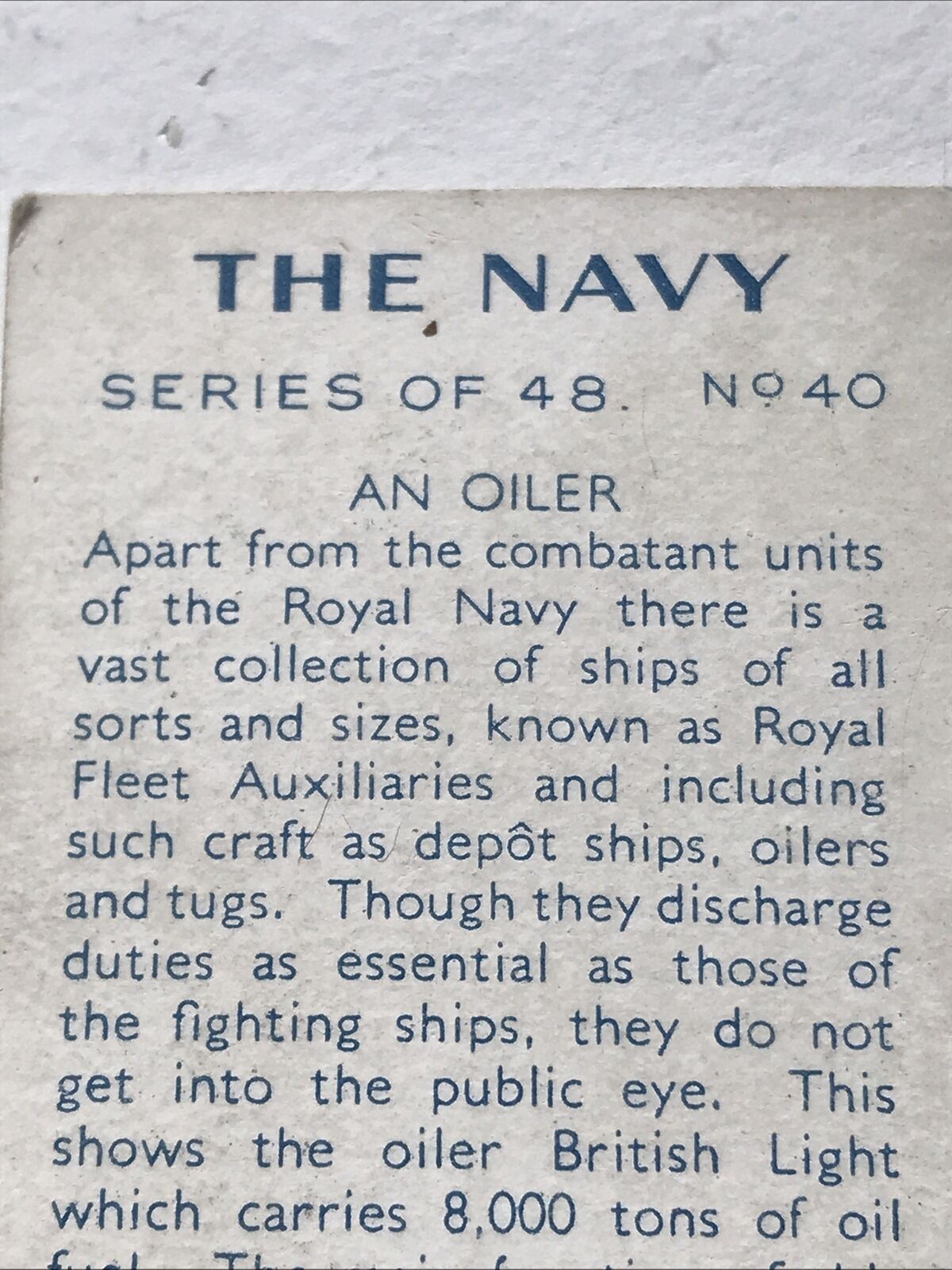 AN OILER SHIP Park Drive Gallaher Cigarette Card The Navy No 40 1937 Royal Fleet