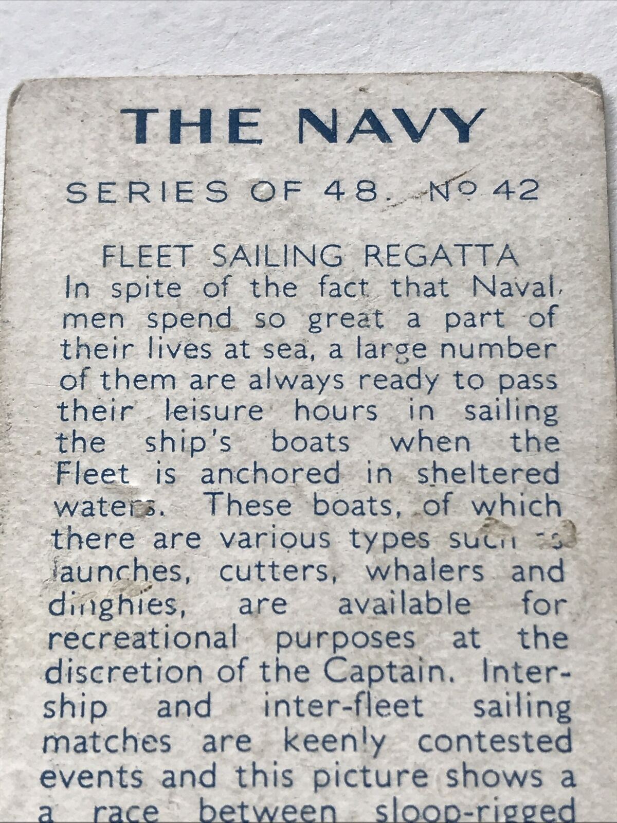 FLEET SAILING REGATTA Park Drive Gallaher Cigarette Card The Navy No 42 1937