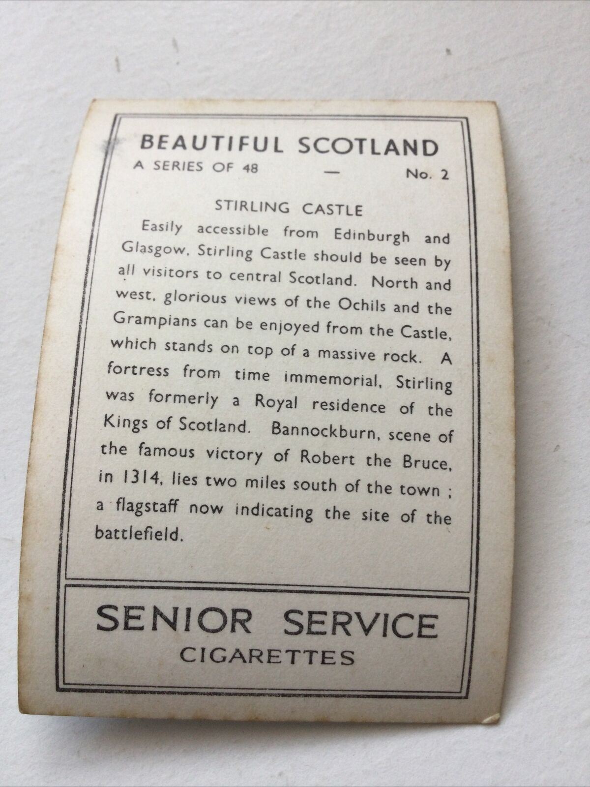 STIRLING CASTLE Photo Senior Service Cigarette Card Beautiful Scotland No. 2