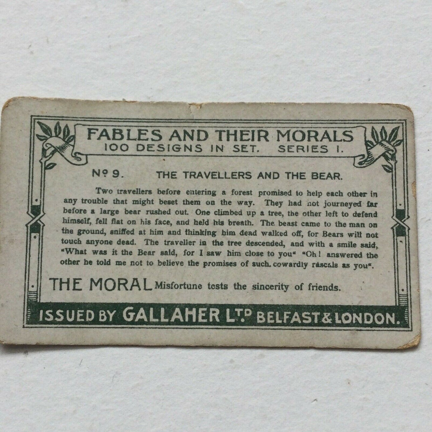 THE TRAVELLERS & THE BEAR, Fables & Their Morals, Gallaher Cigarette Card #9