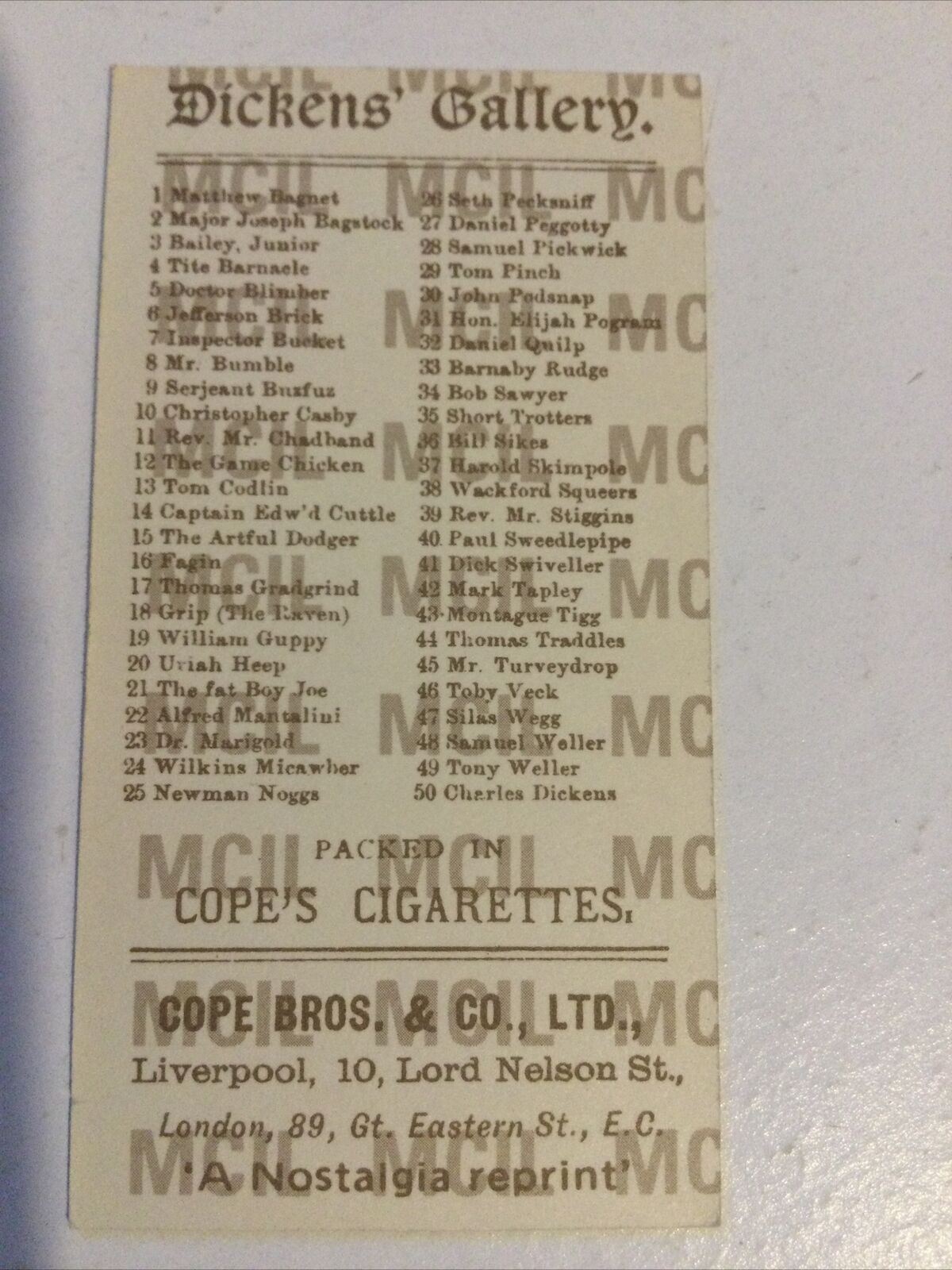 SHORT TROTTERS Dickens Gallery Cope Bros Cigarette Card #35 Reprint