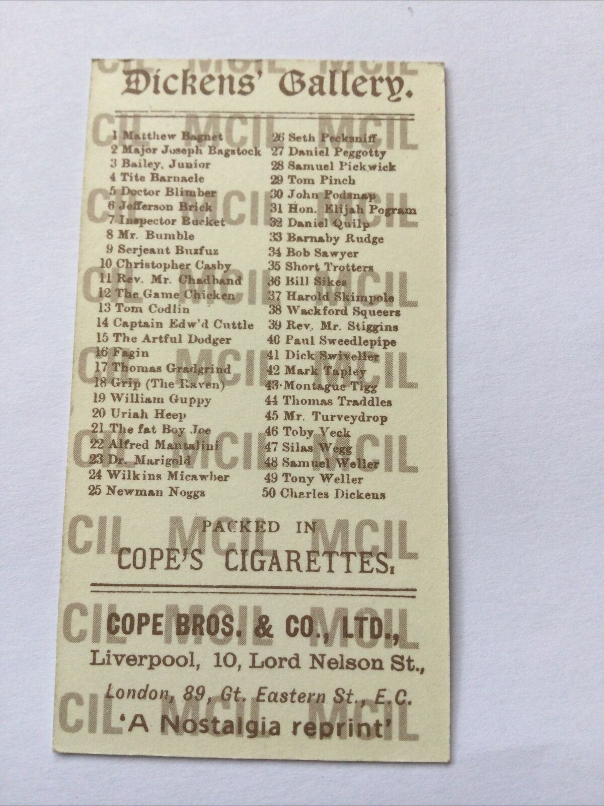 BARNABY RUDGE Dickens Gallery Cope Bros Cigarette Card #33 Nostalgia Reprint