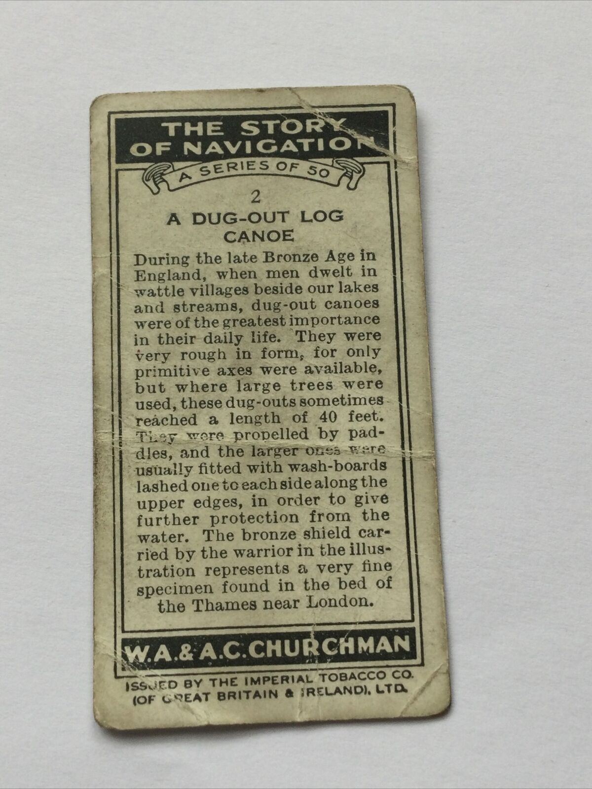 DUG OUT LOG CANOE Churchmans Cigarette Card Story Of Navigation #2 Bronze Age