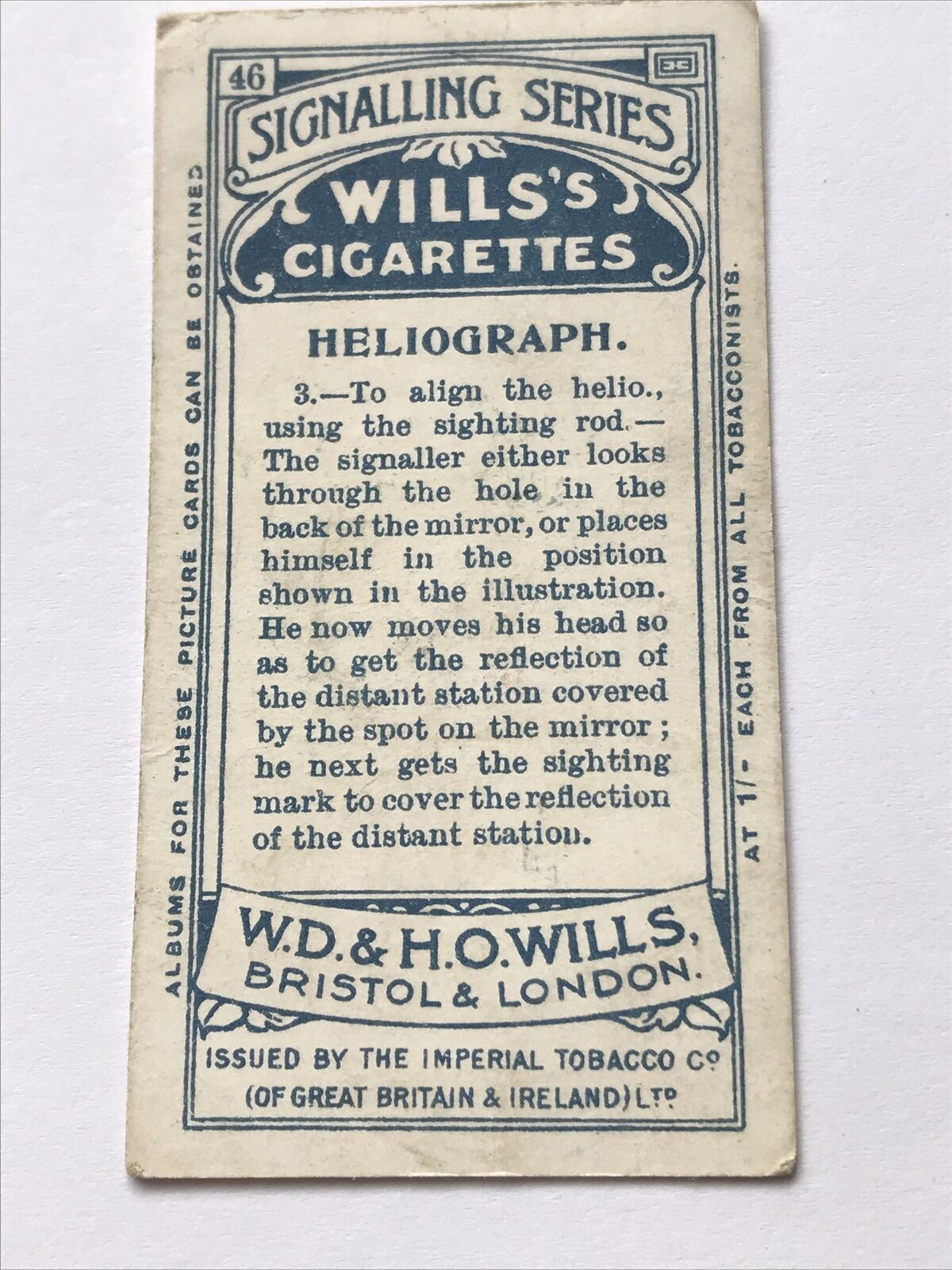 Heliograph 2 WILLS CIGARETTE CARD Signalling Series #46