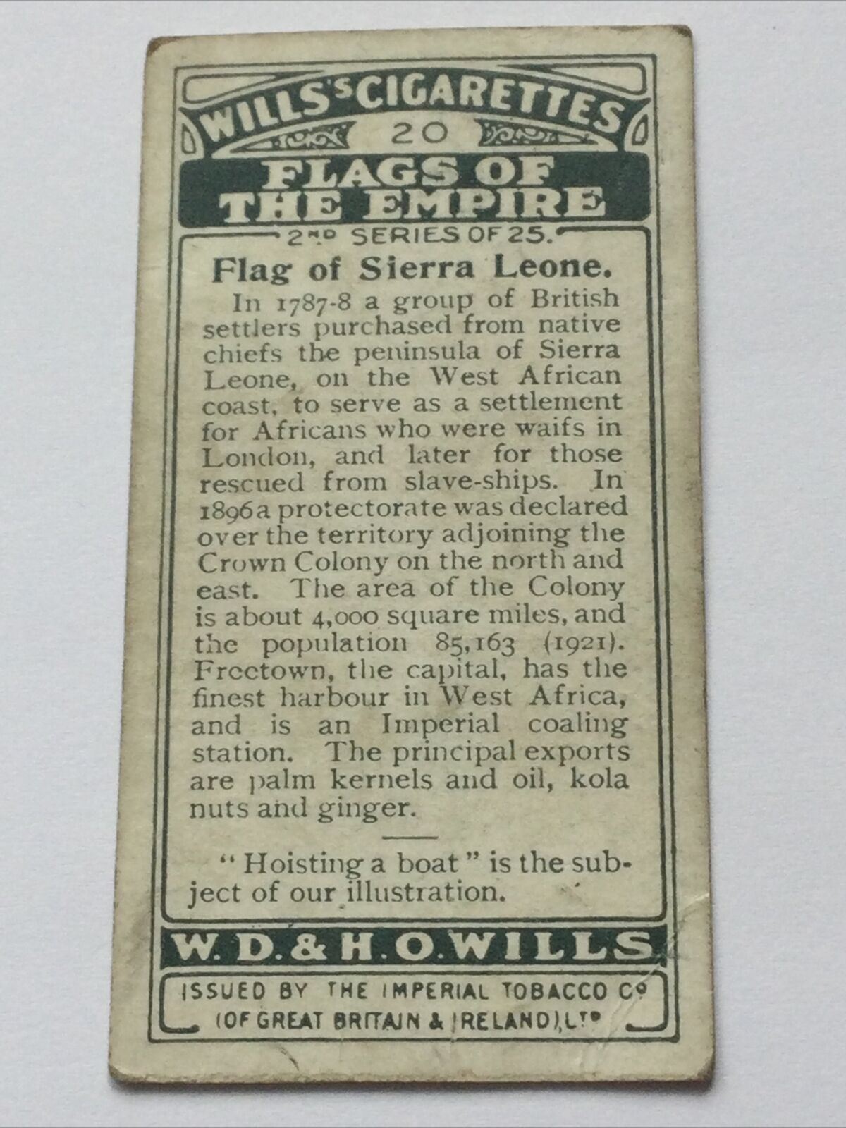 Sierra Leone WILLS CIGARETTE CARD Flags Of The Empire #20 2nd Series