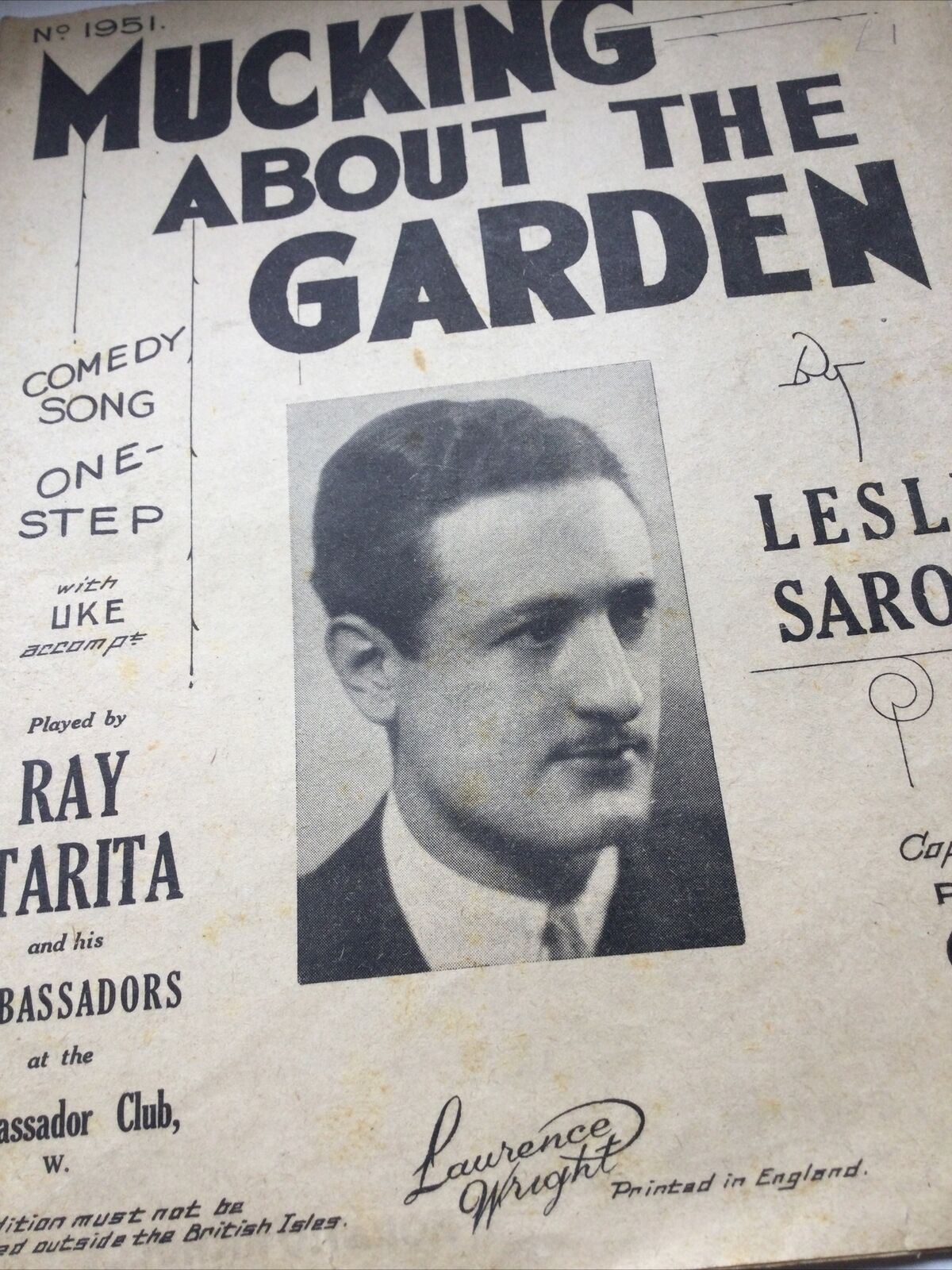 Vintage Sheet Music Mucking About The Garden Ukulele & Banjo Arrangement. Comedy