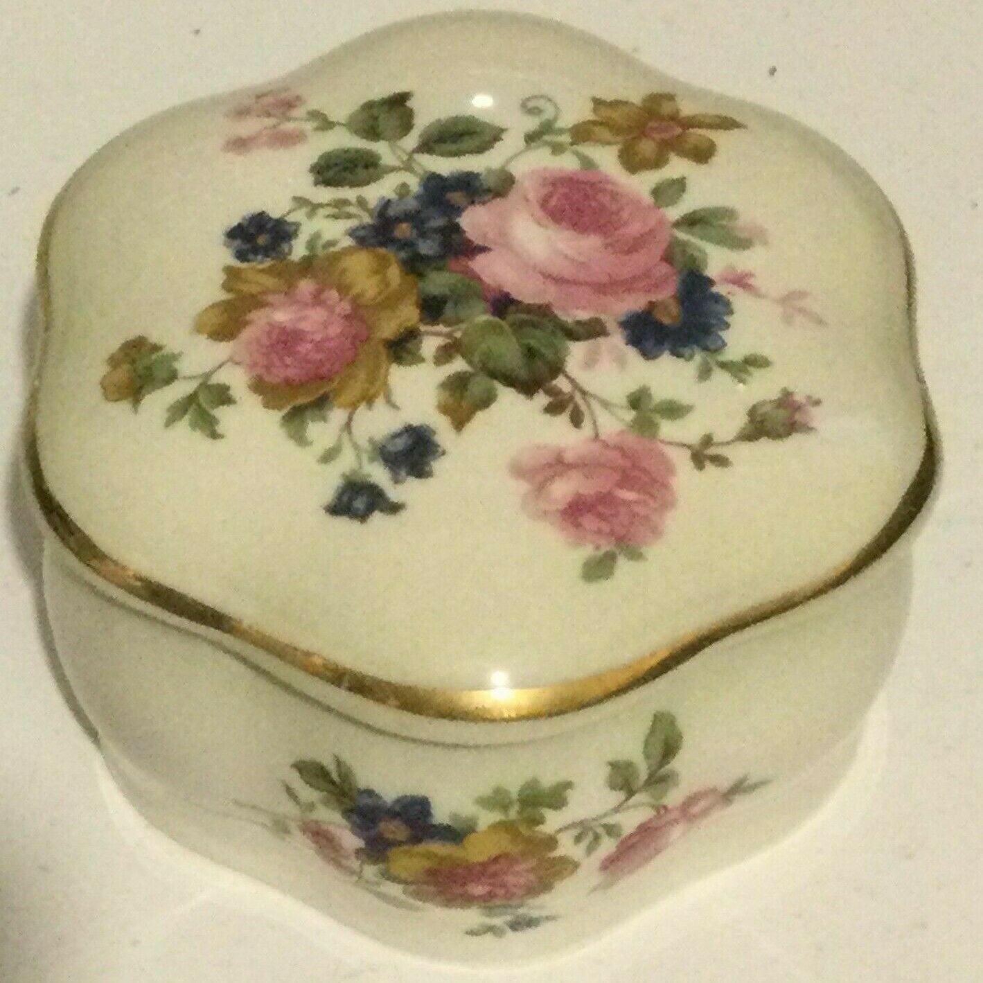 Royal Worcester Palissy Floral Trinket Box Lidded  Roses Vintage Country Cottage