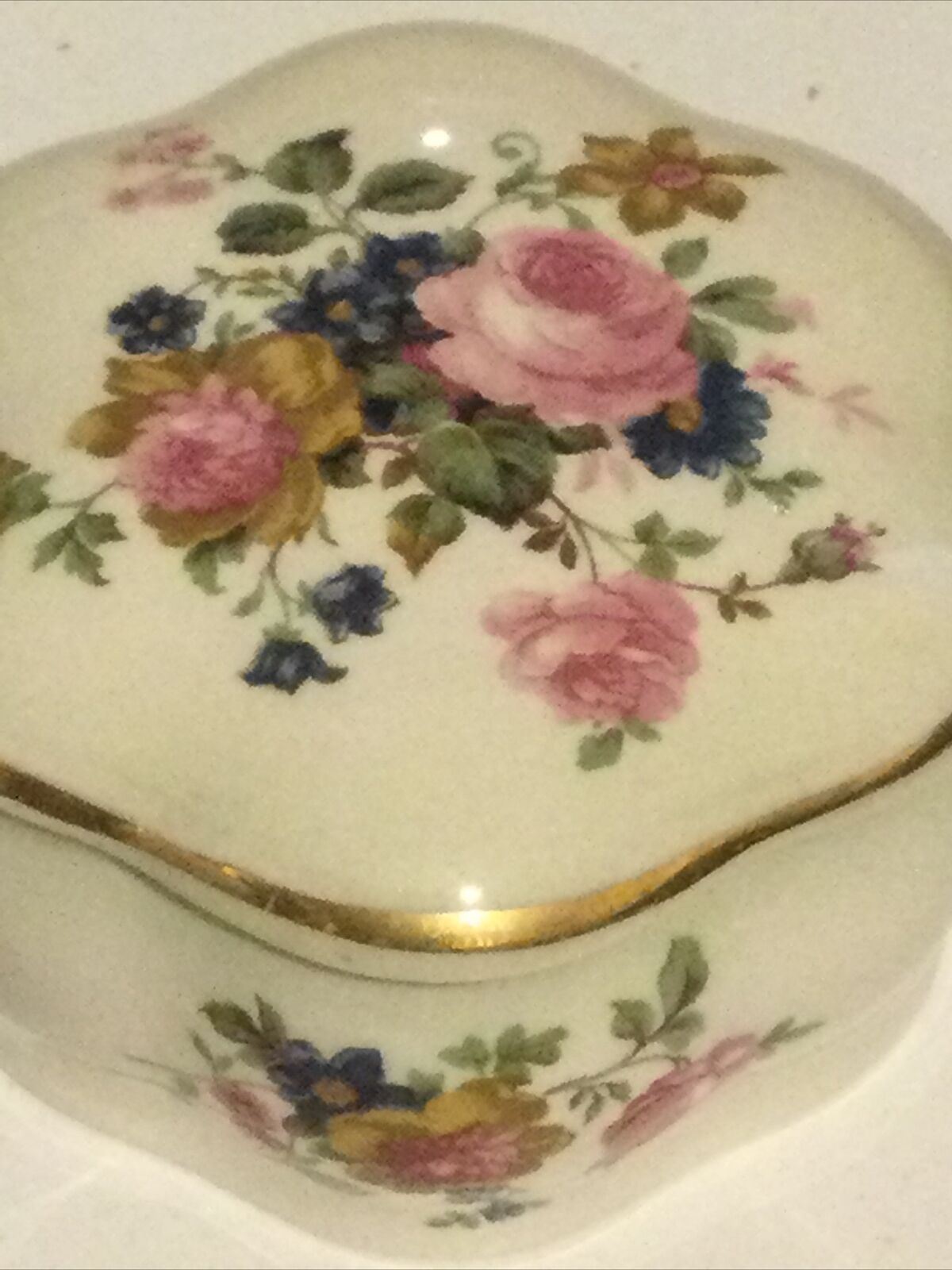 Royal Worcester Palissy Floral Trinket Box Lidded  Roses Vintage Country Cottage