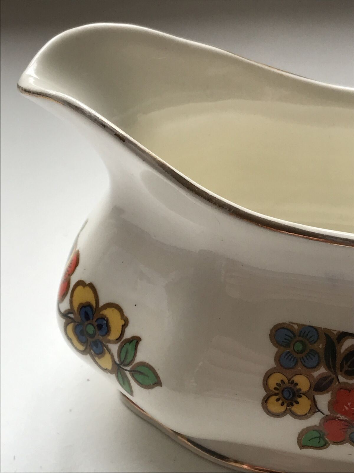 Small Art Deco Gravy Boat Jug. Floral. Ivory Colour. Pretty Orange Yellow Blue