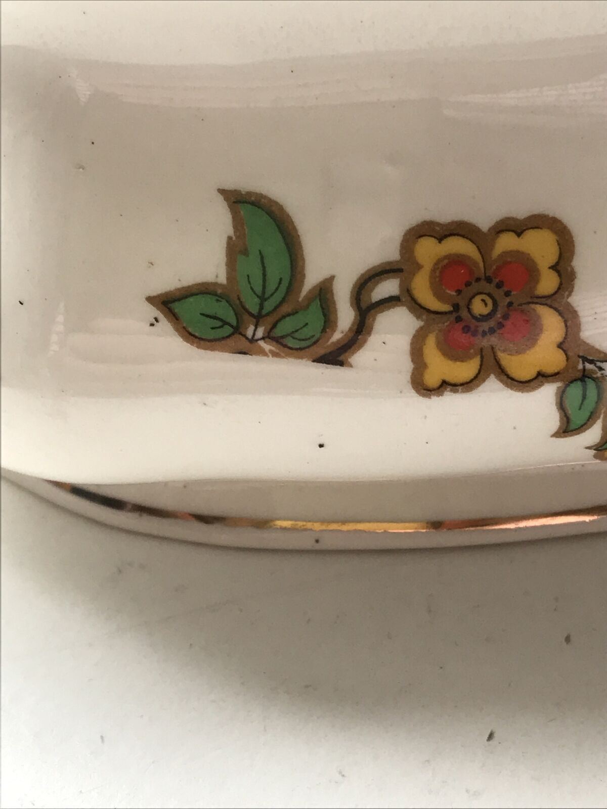 Small Art Deco Gravy Boat Jug. Floral. Ivory Colour. Pretty Orange Yellow Blue