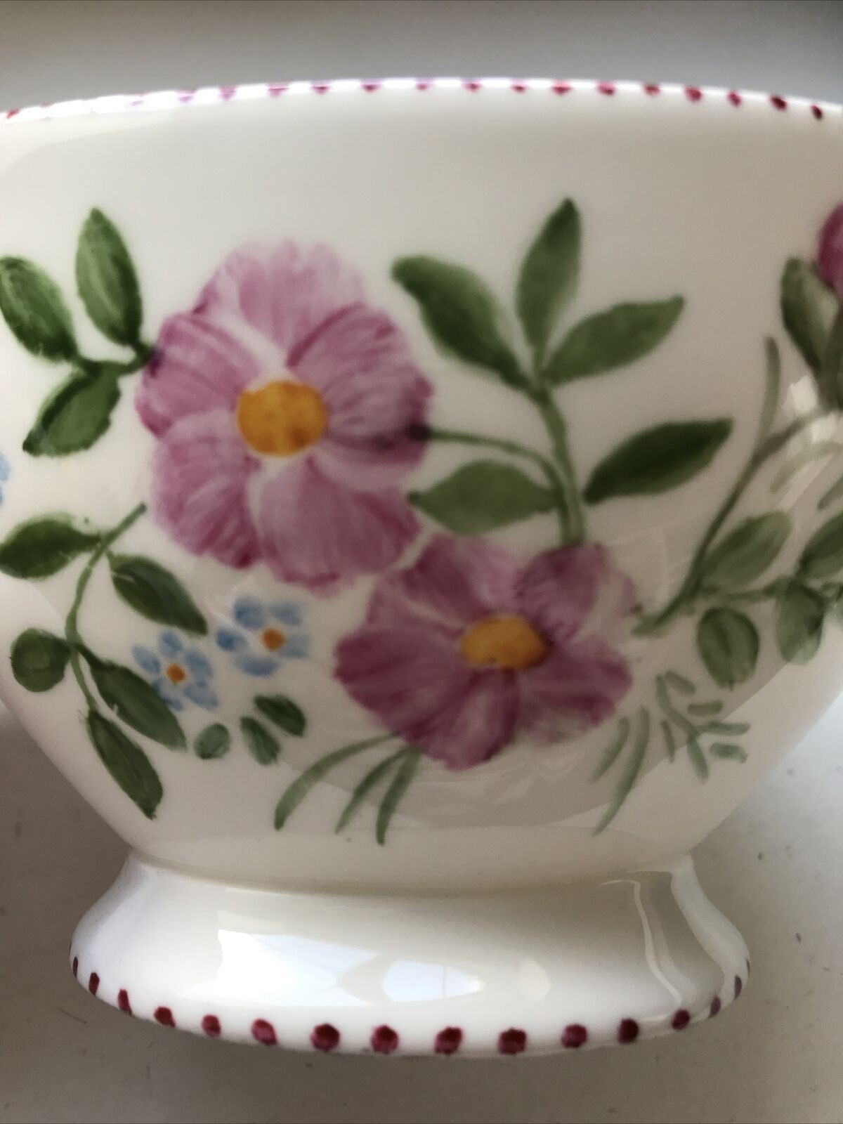 Really Pretty Vintage Bone China Hand painted Bonbon Dish / Sugar Bowl Floral Pink 1970s Chintzy