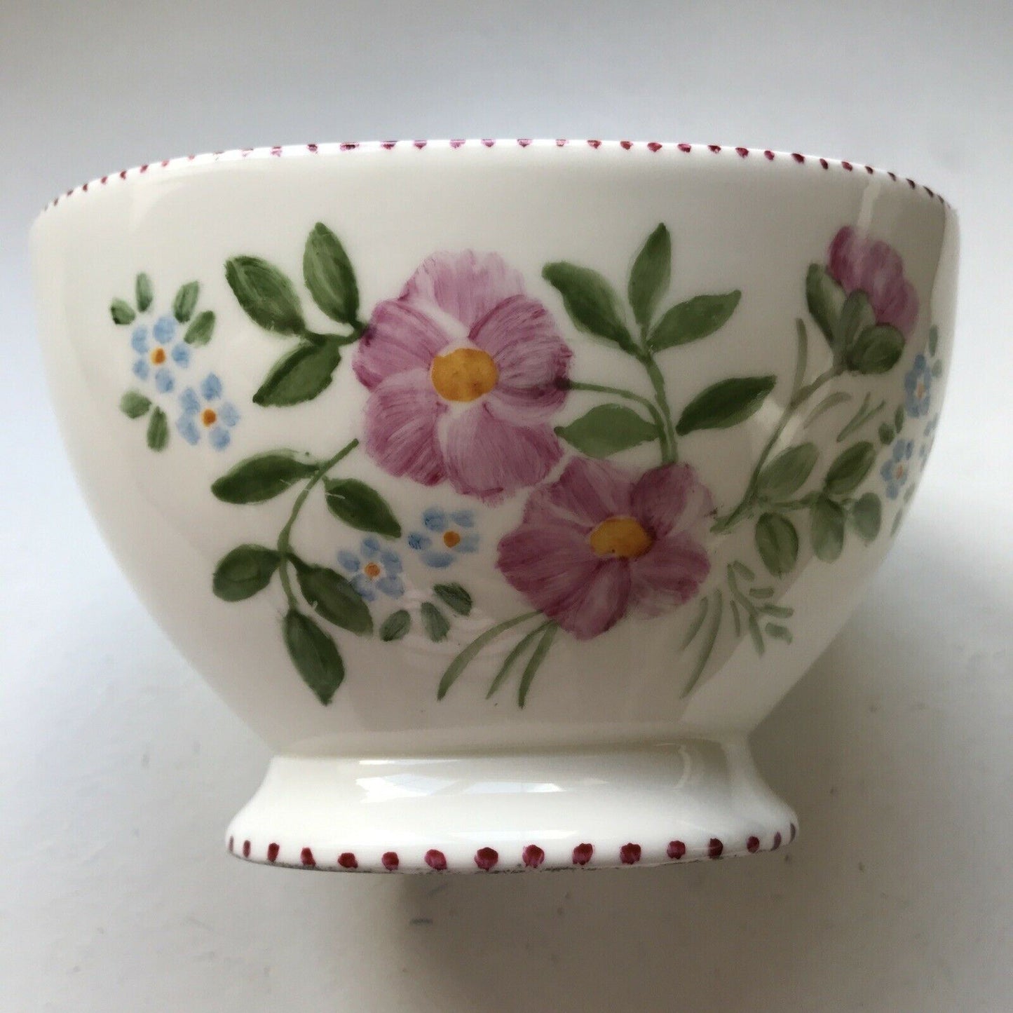 Really Pretty Vintage Bone China Hand painted Bonbon Dish / Sugar Bowl Floral Pink 1970s Chintzy