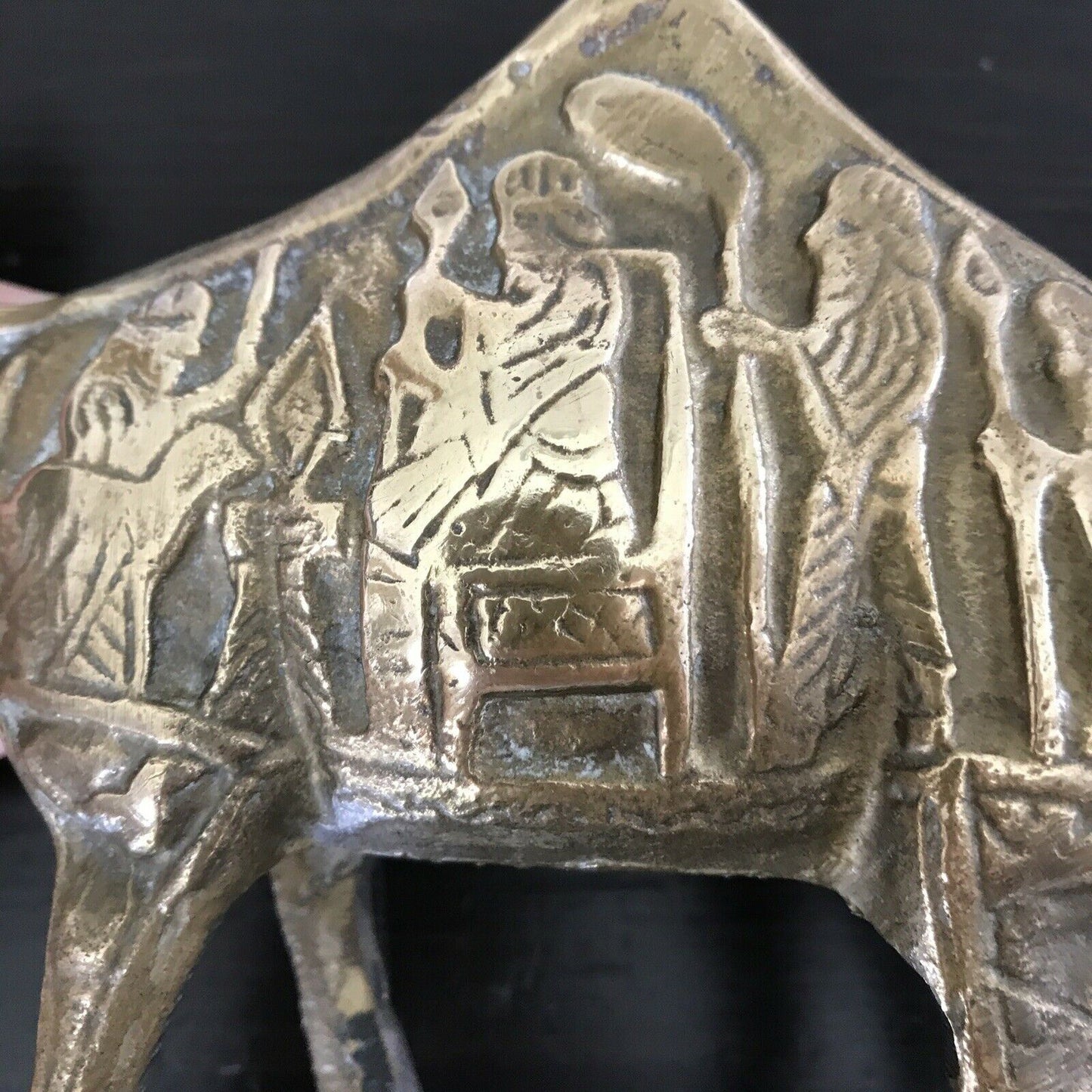 BRASS CAMEL Ornament With Persian Tales Decoration. 18.5 cm high. King Darius.