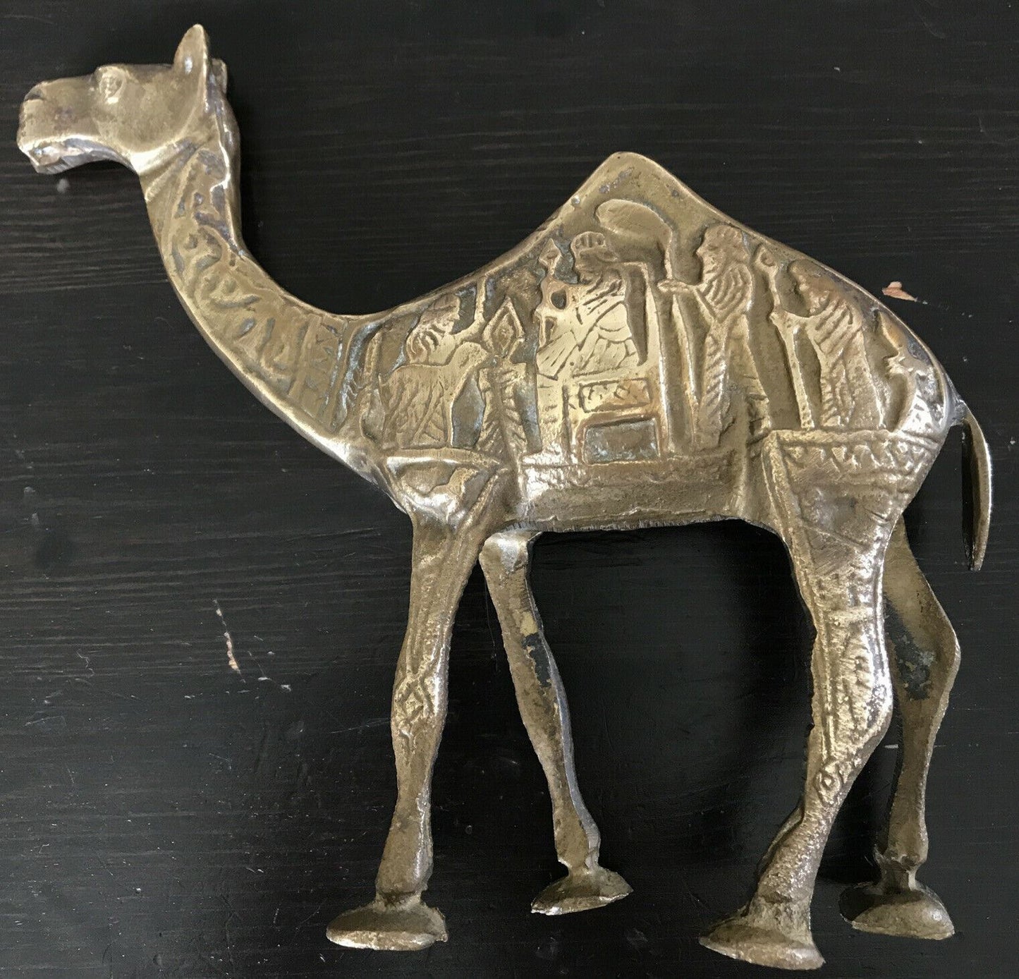 BRASS CAMEL Ornament With Persian Tales Decoration. 18.5 cm high. King Darius.