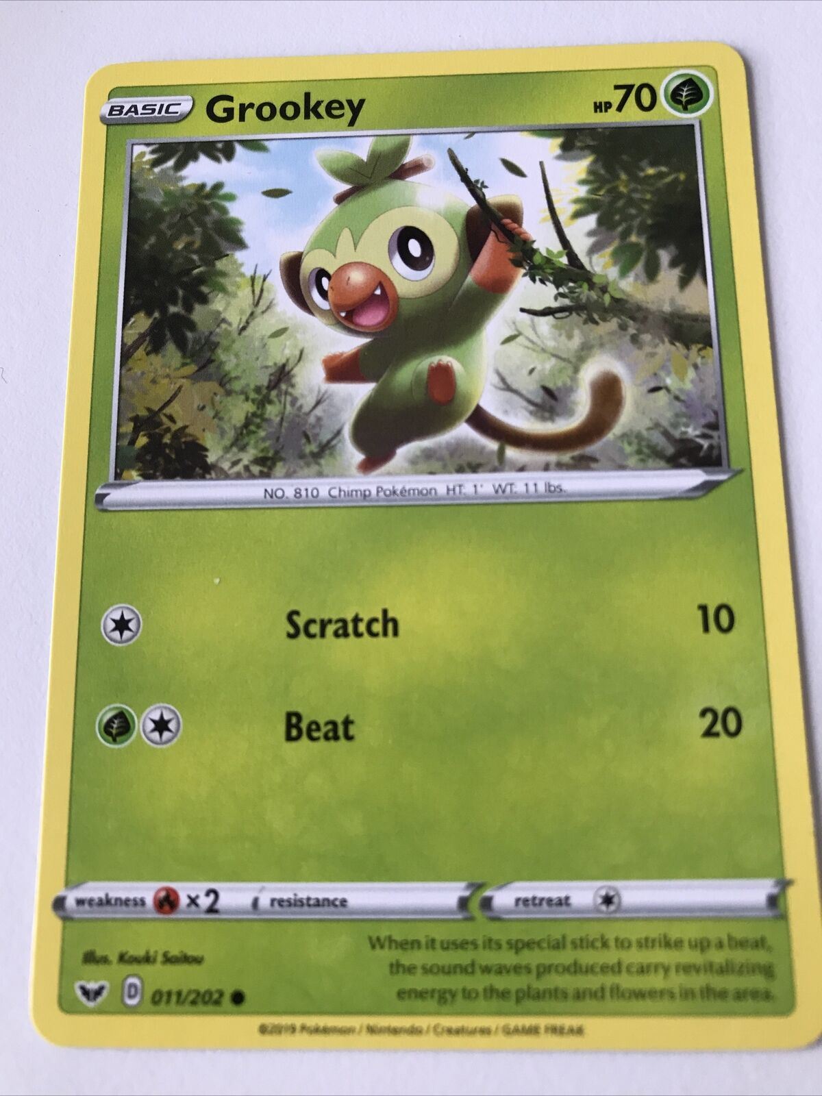 Pokemon Card 2019 011/202 Grookey Pack Fresh. Basic. Scratch Beat Kouki Saitou