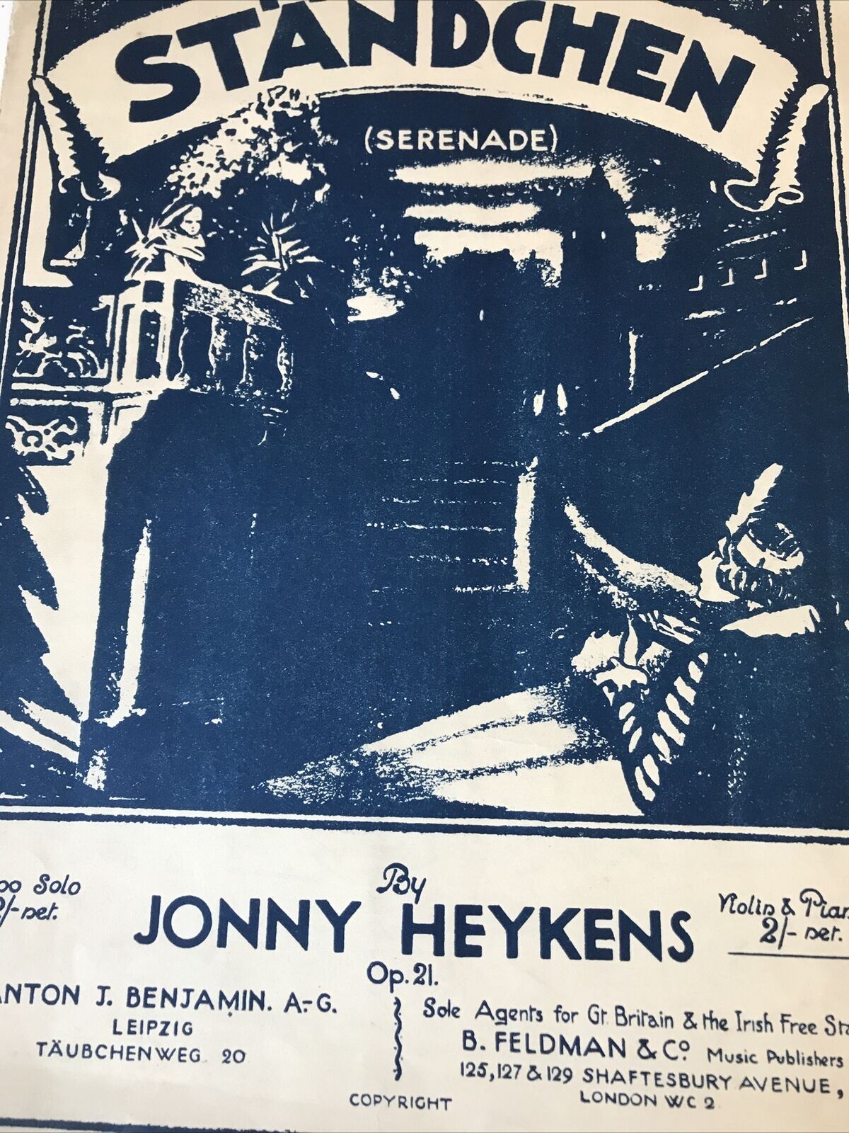 Vintage Sheet Music Ständchen Serenade Jonny Heykins Violin  Piano 1928 1920s