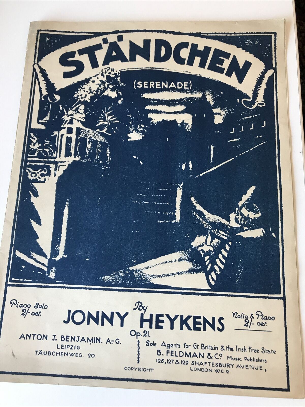 Vintage Sheet Music Ständchen Serenade Jonny Heykins Violin  Piano 1928 1920s