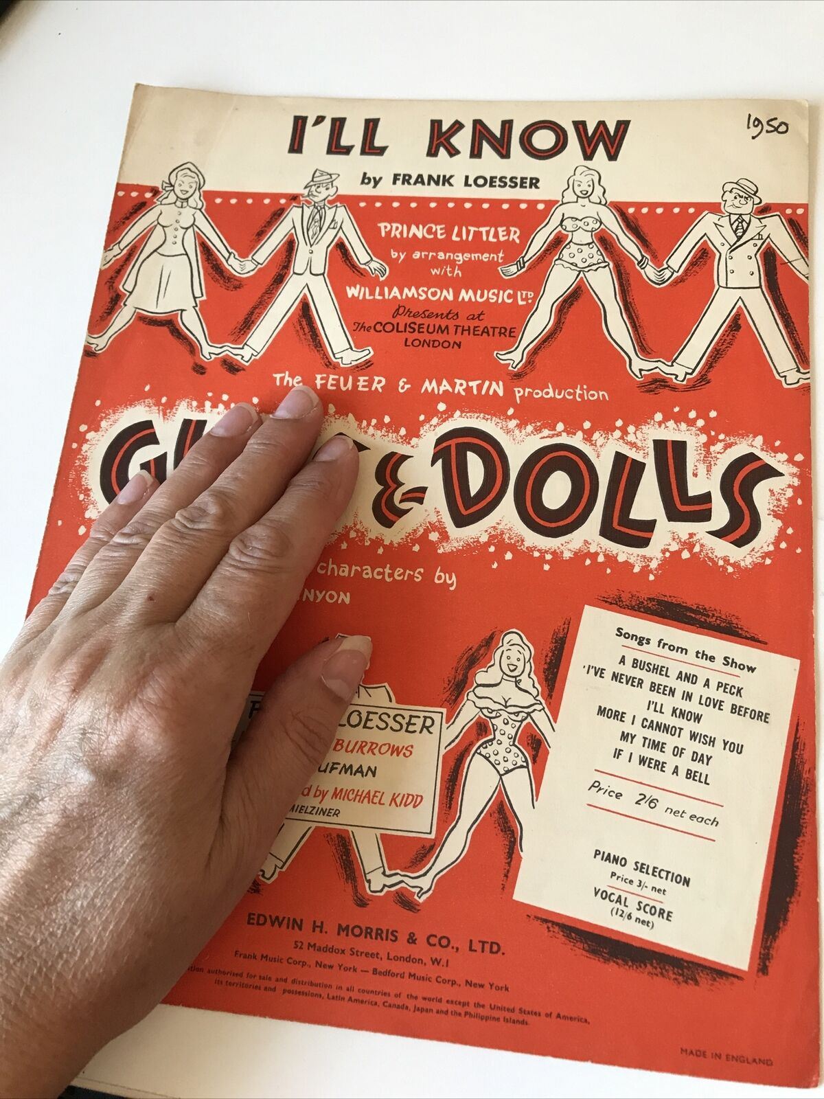 Vintage Sheet Music I’ll Know Guys & Dolls Memorabilia 1950 Prince Littler Frank