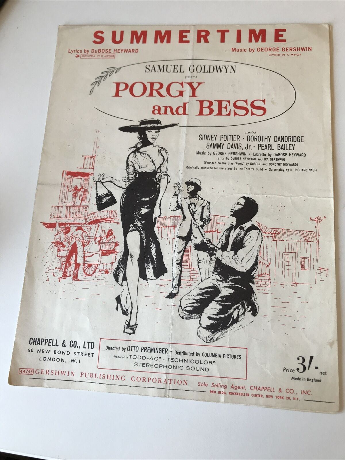 Vintage Sheet Music Summertime Porgy & Bess Sidney Poitier Gershwin Memorabilia