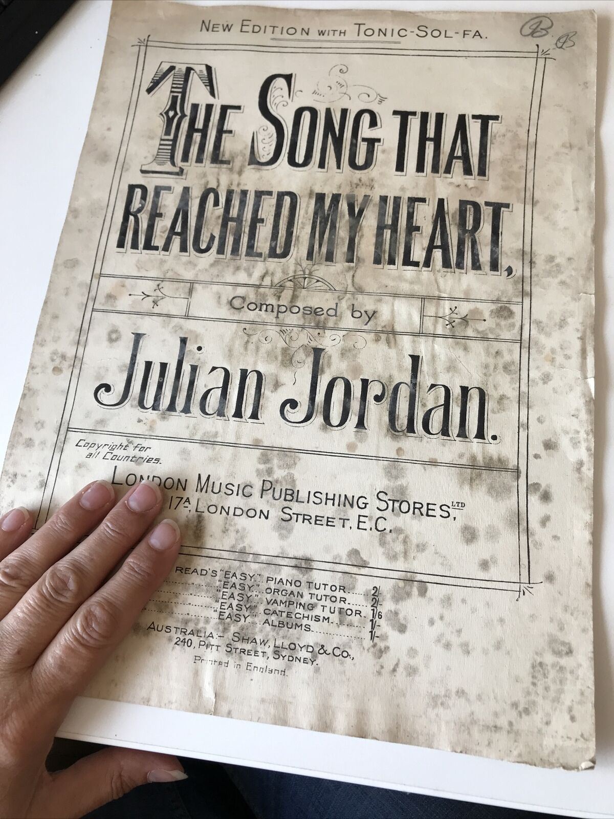 Vintage Sheet Music THE SONG THAT REACHED MY HEART Julian Jordan HEAVY MILDEW