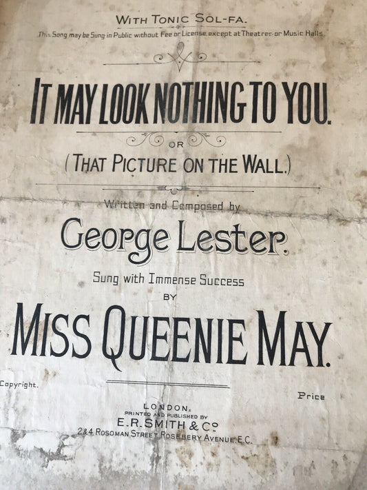 Vintage Sheet Music QUEENIE MAY It May Look Nothing Like You DAMAGED