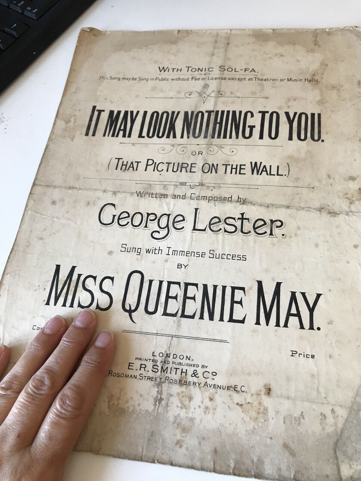 Vintage Sheet Music QUEENIE MAY It May Look Nothing Like You DAMAGED