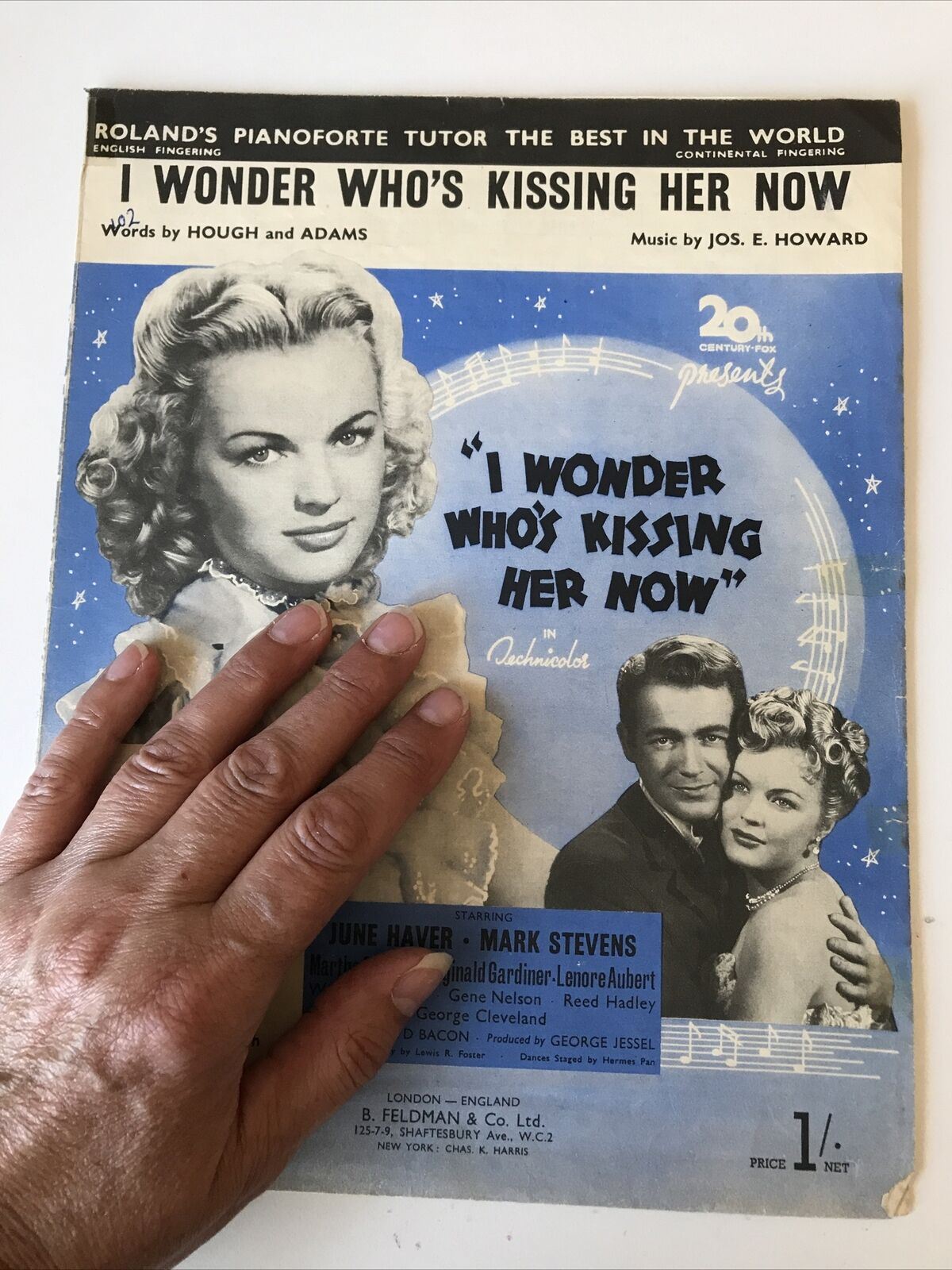 Vintage Sheet Music Movie Memorabilia I WONDER WHO’S KISSING HER NOW June Haver