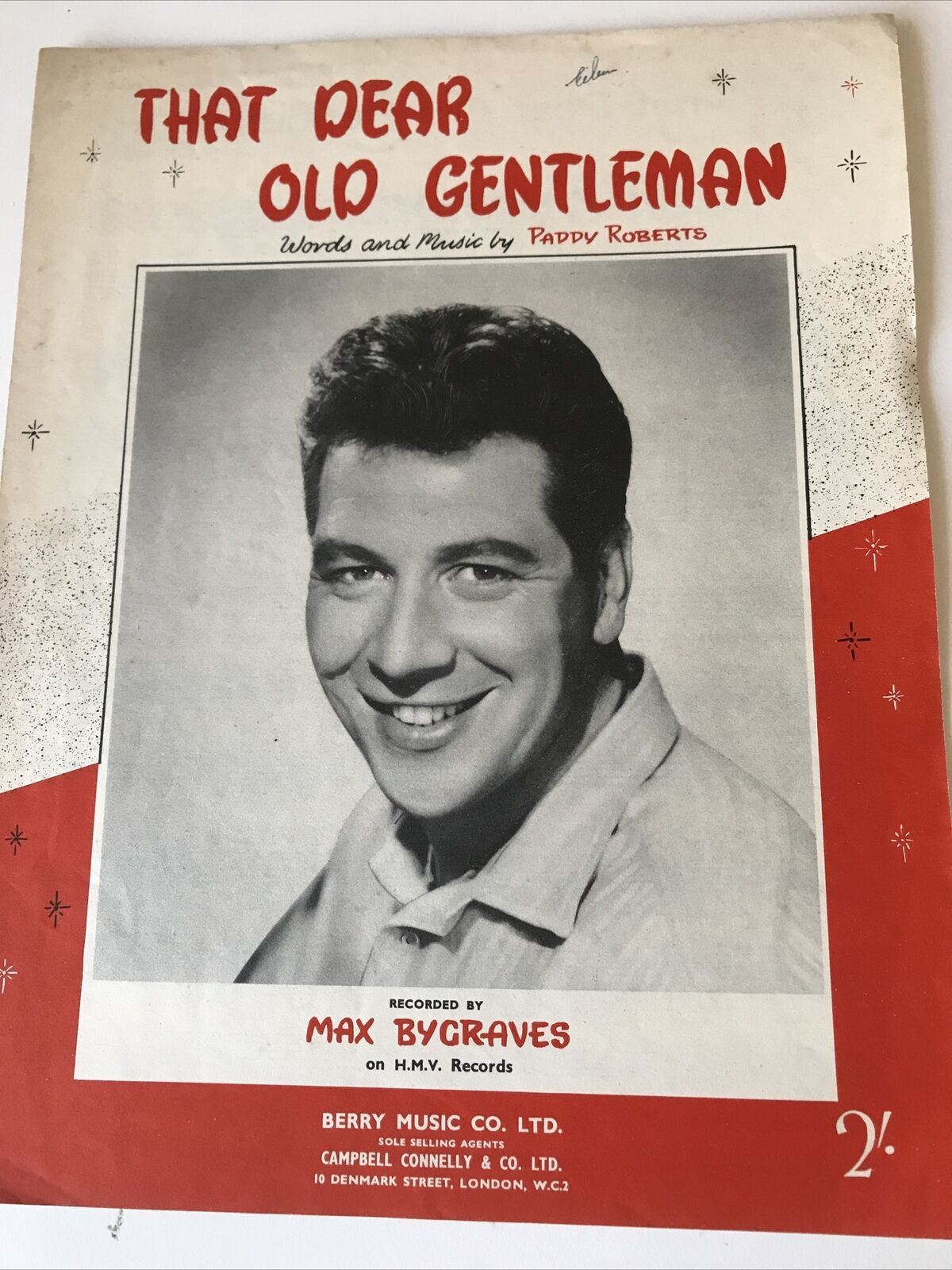 Vintage Sheet Music MAX BYGRAVES That Dear Old Gentleman Paddy Roberts 1956 50s