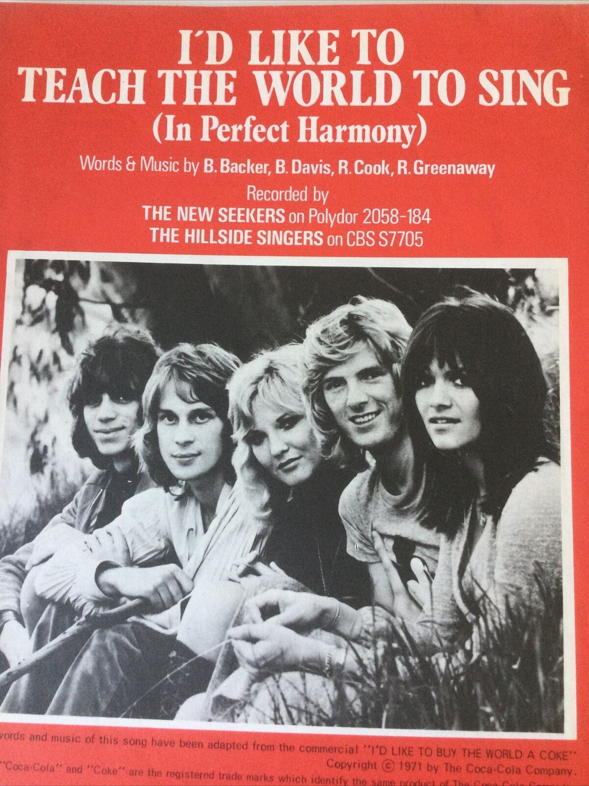 I’D LIKE TO TEACH THE WORLD TO SING Vintage Sheet Music The New Seekers 1971