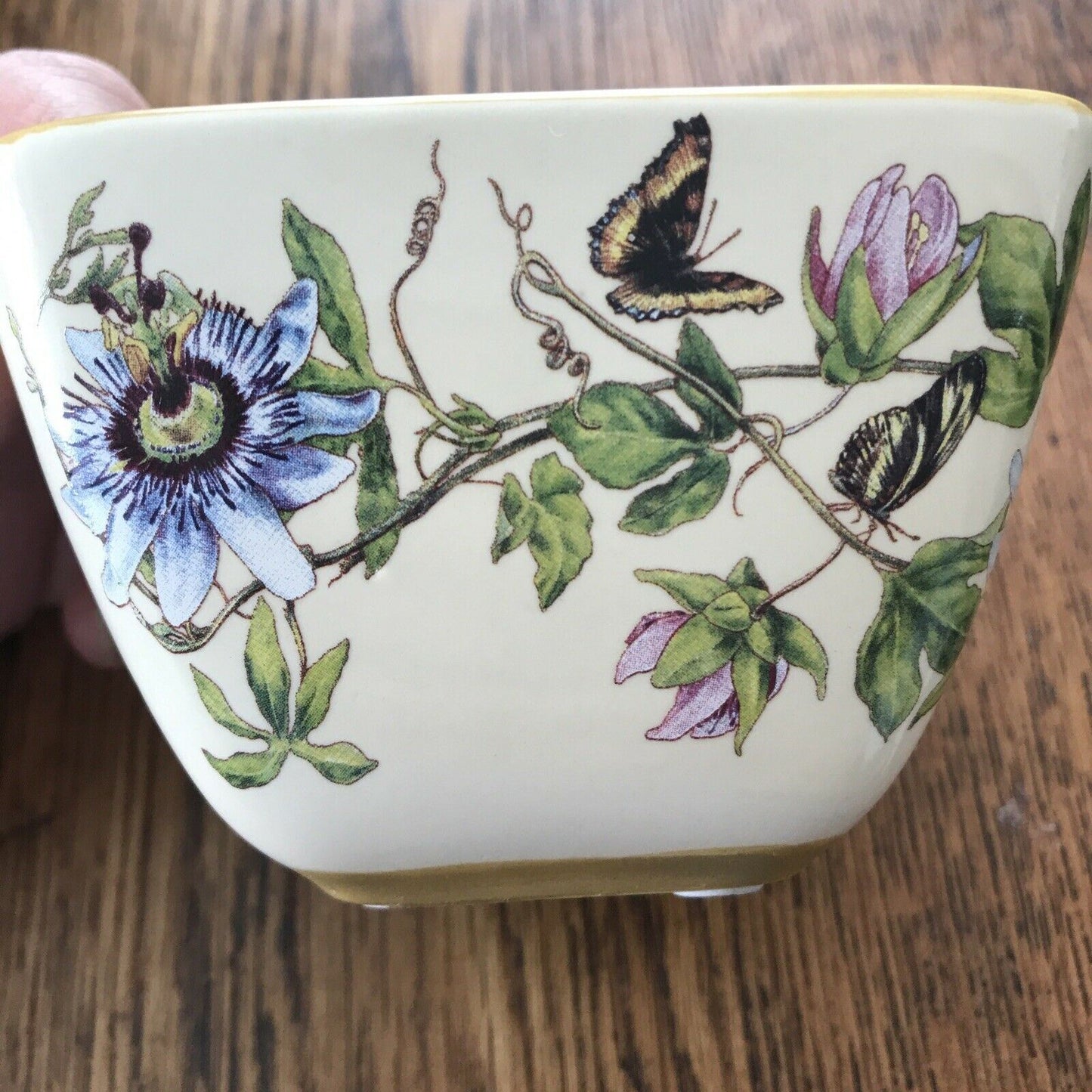 Small Square Decorative Bowl Dish Trinket Floral Butterflies Clematis Summery