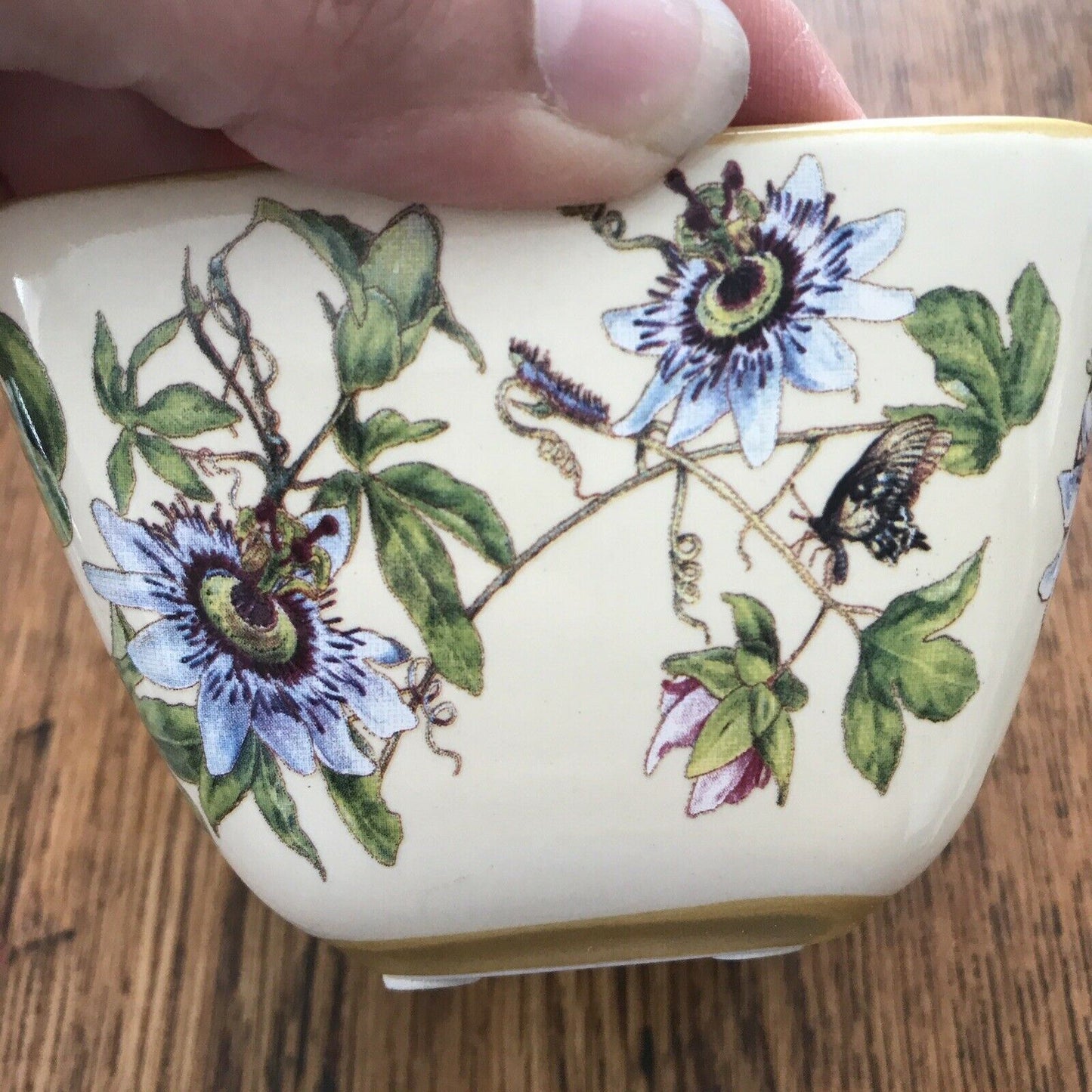 Small Square Decorative Bowl Dish Trinket Floral Butterflies Clematis Summery