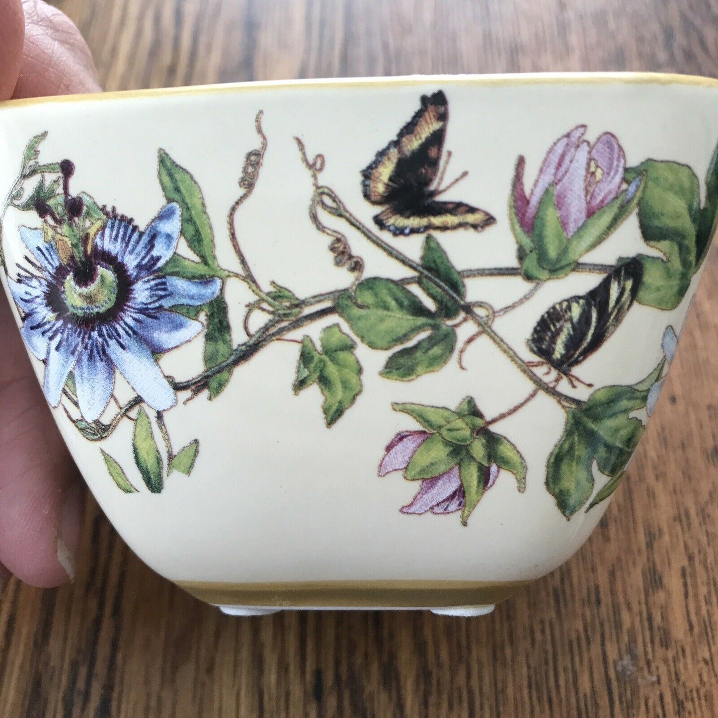 Small Square Decorative Bowl Dish Trinket Floral Butterflies Clematis Summery