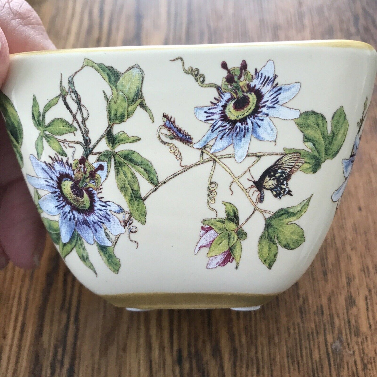 Small Square Decorative Bowl Dish Trinket Floral Butterflies Clematis Summery