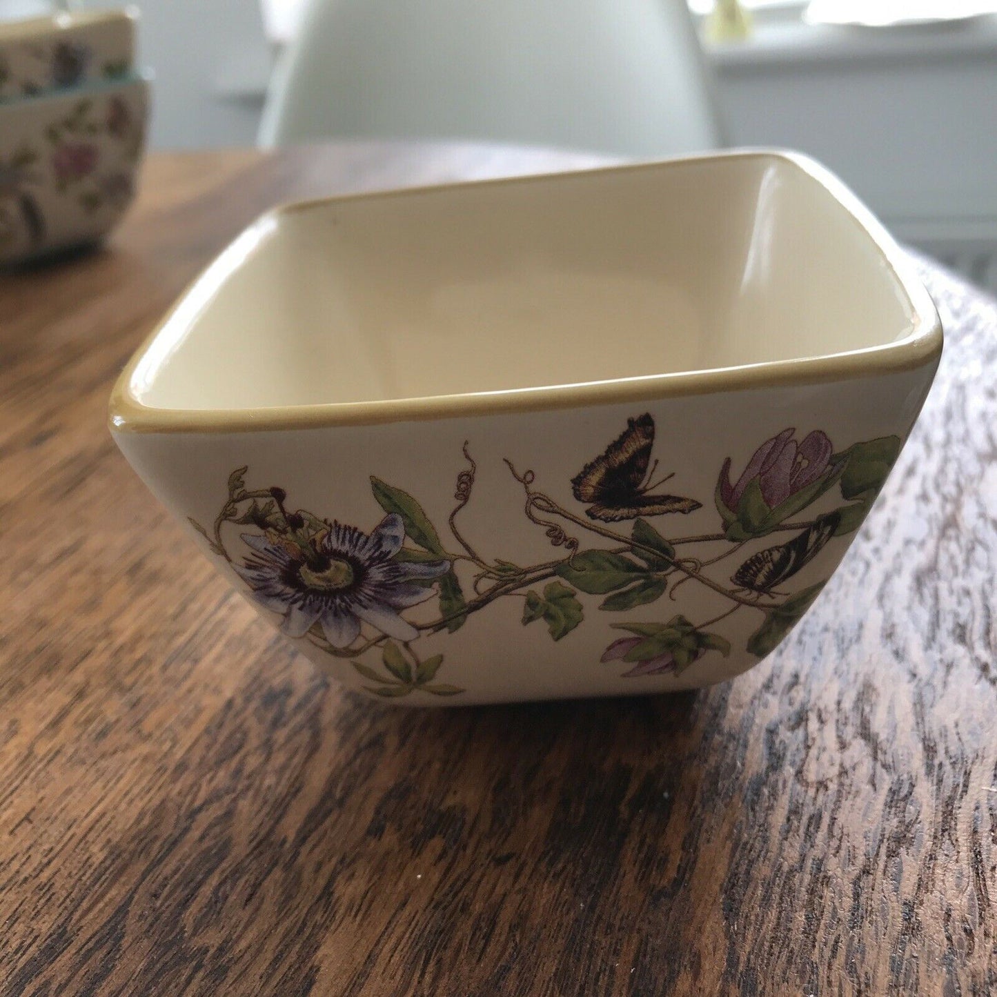 Small Square Decorative Bowl Dish Trinket Floral Butterflies Clematis Summery