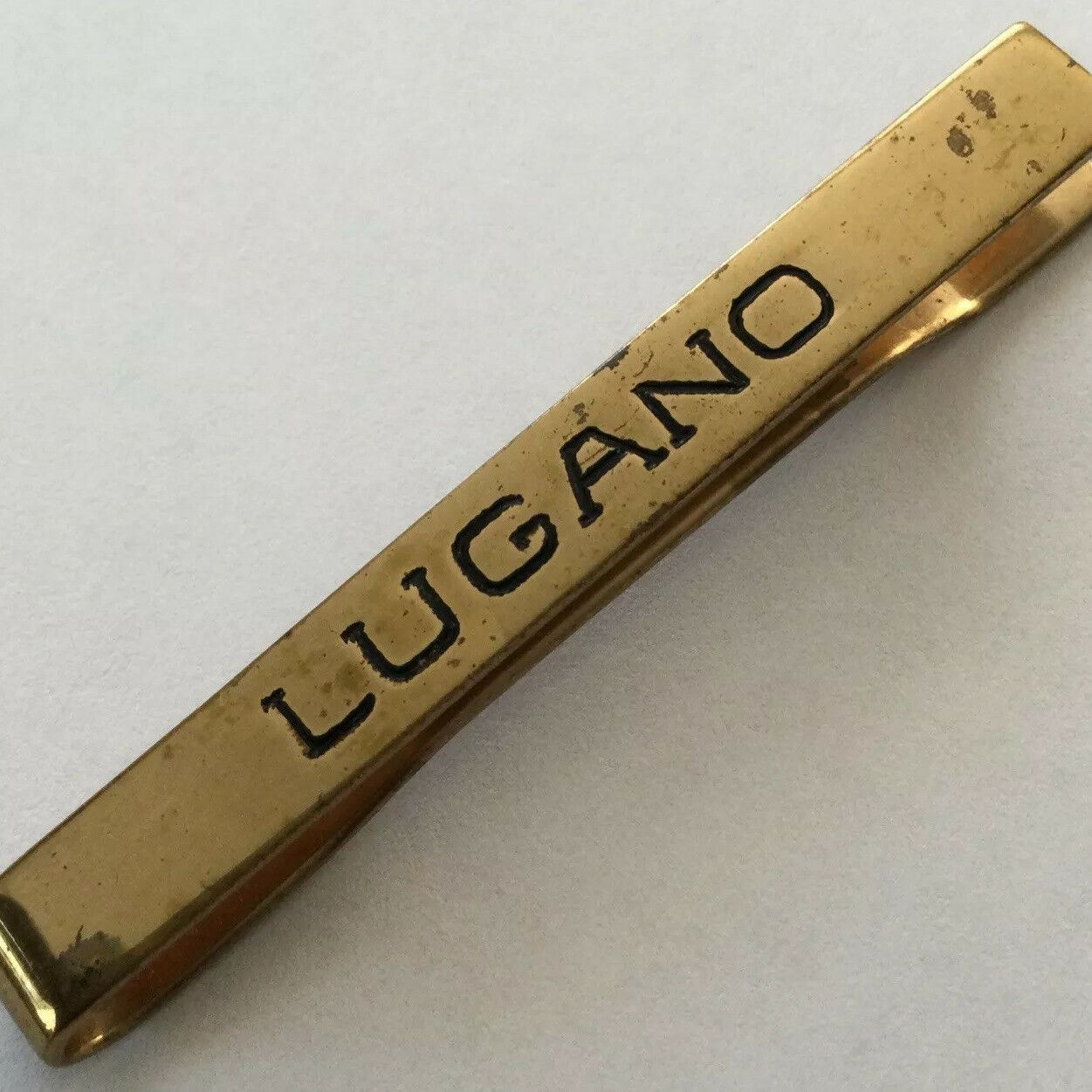 Tie Bar LUGANO SOUVENIR Tie Clip Slide Bar Gold Tone