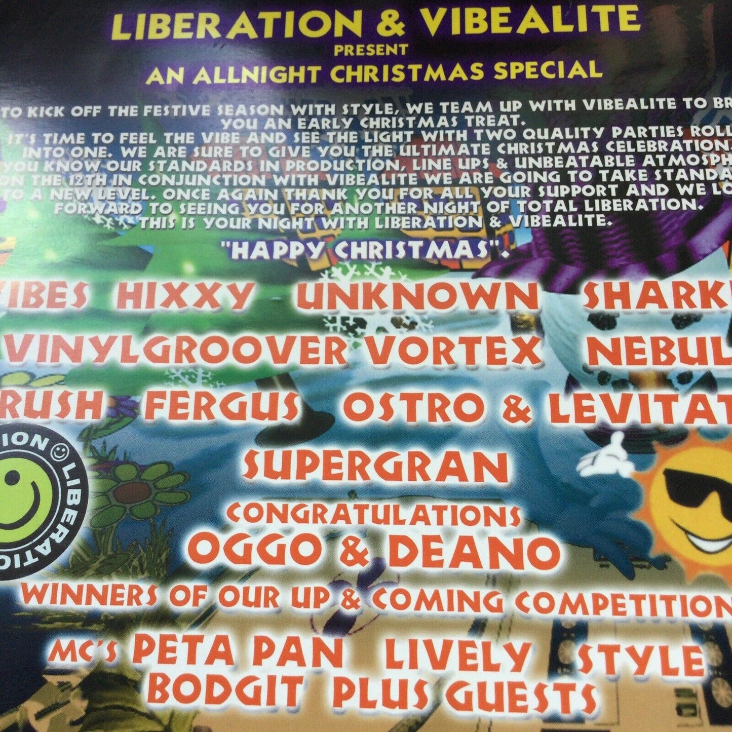 90s Y2K RAVE MEMORABILIA LIBERATION VIBEALITE Flyer CHRISTMAS 1998 NOTTINGHAM