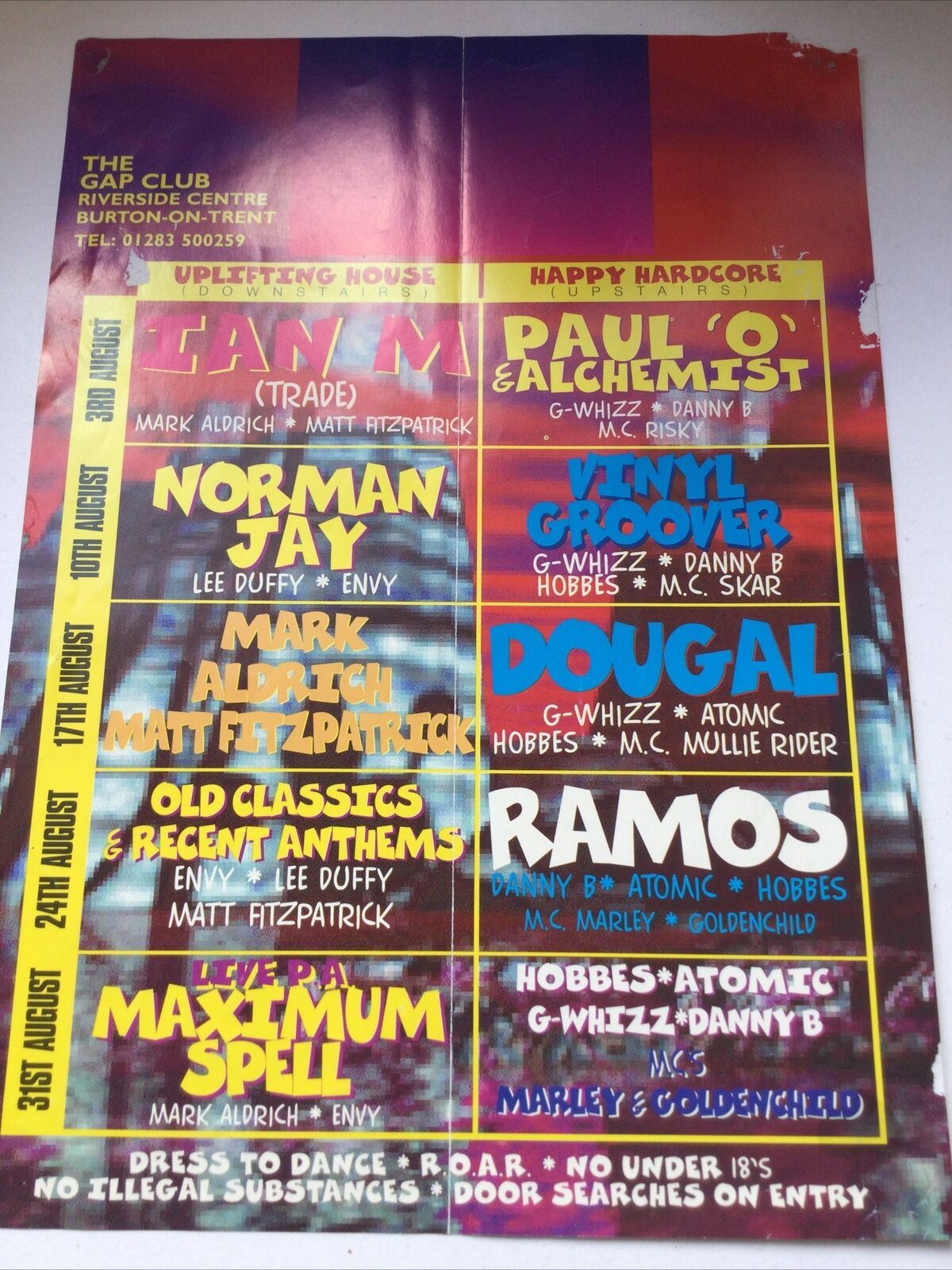 90s Y2K RAVE MEMORABILIA KICK The Gap Club BURTON ON TRENT Flyer MARCH 1996 HOUSE IAN M