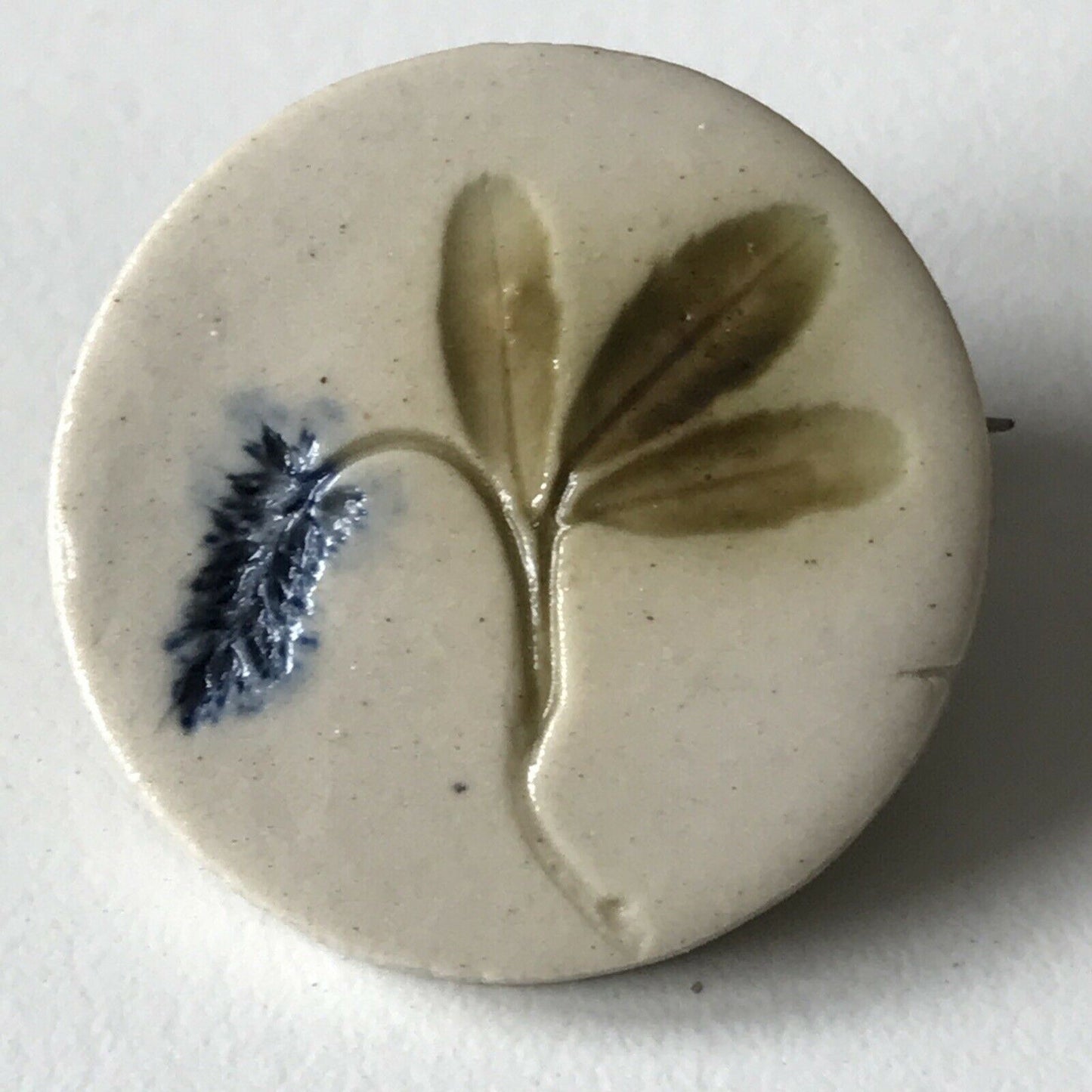 Small Round Clay Brooch Botanical Flower Herb Pretty Rustic Artisan Glazed