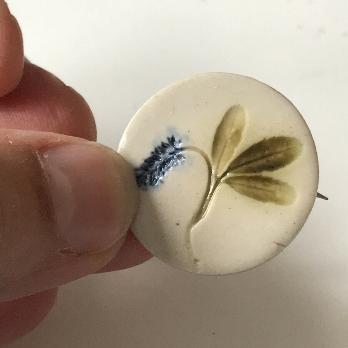 Small Round Clay Brooch Botanical Flower Herb Pretty Rustic Artisan Glazed