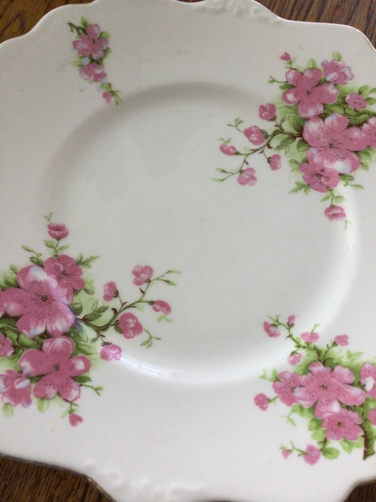 Pretty vintage pink and white square floral plate. English bone china. Apple/ cherry blossom.