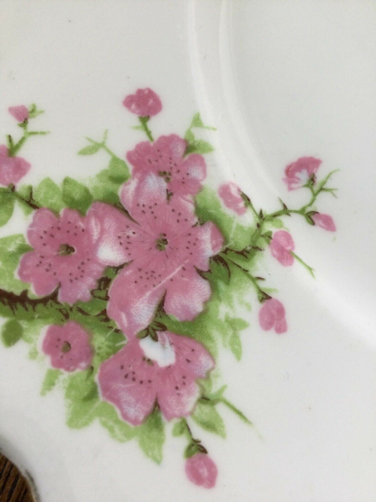 Pretty vintage pink and white square floral plate. English bone china. Apple/ cherry blossom.